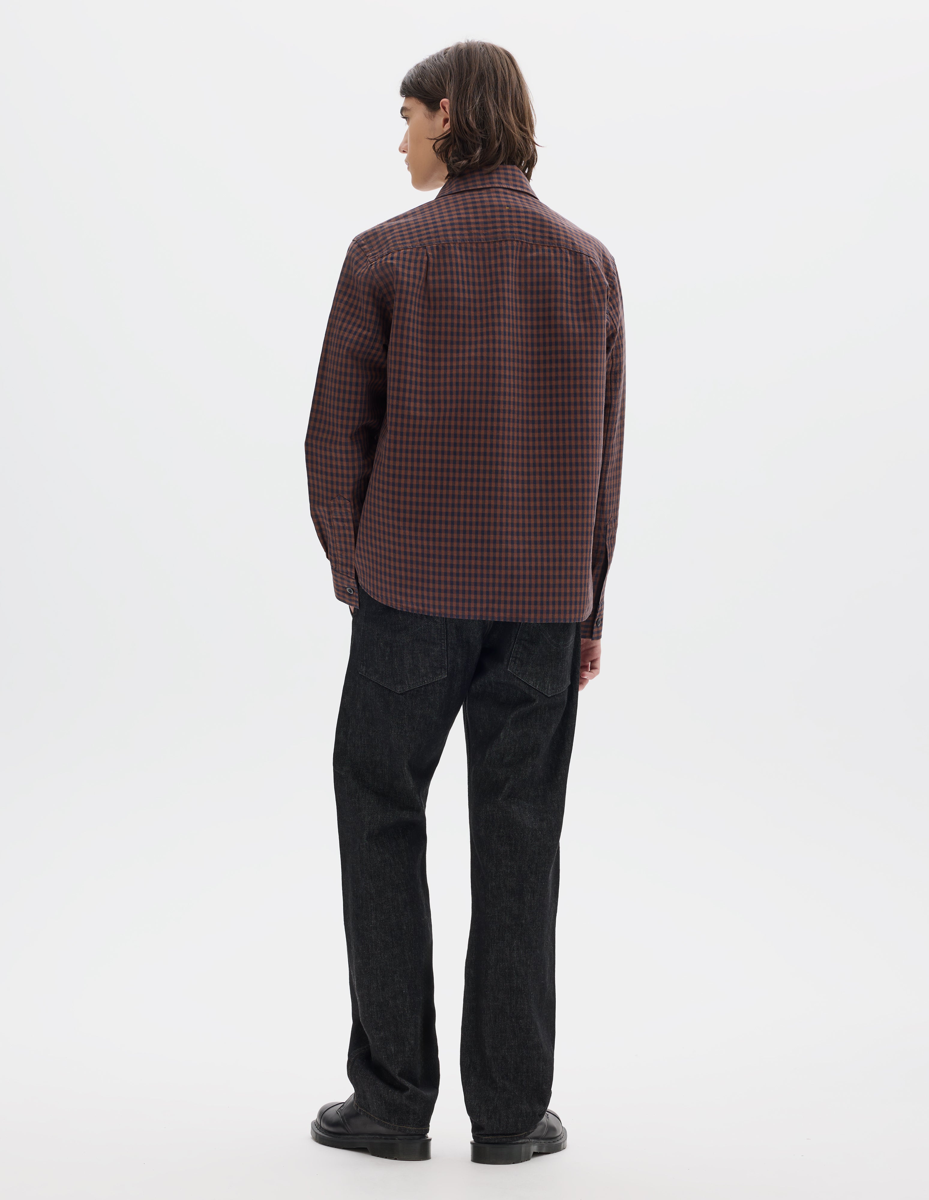Ink chestnut cotton linen gingham Overall Shirt | MHL. by Margaret