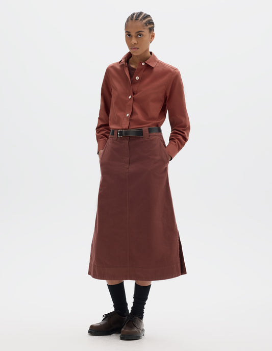 MHL. SIDE VENT SKIRT | IRREGULAR SPUN COTTON | BERRY