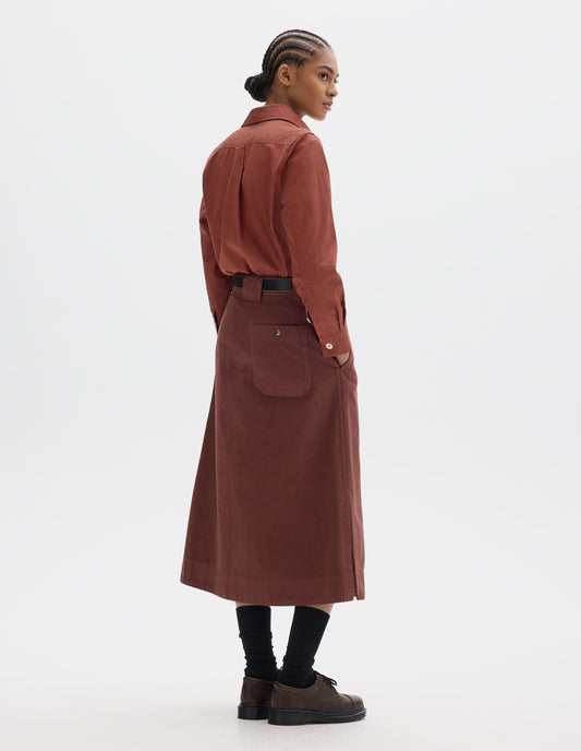 MHL. SIDE VENT SKIRT | IRREGULAR SPUN COTTON | BERRY