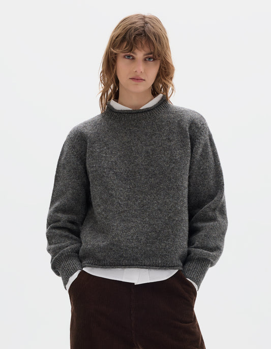 MHL. ROLLED EDGE JUMPER | SHETLAND WOOL | GREY