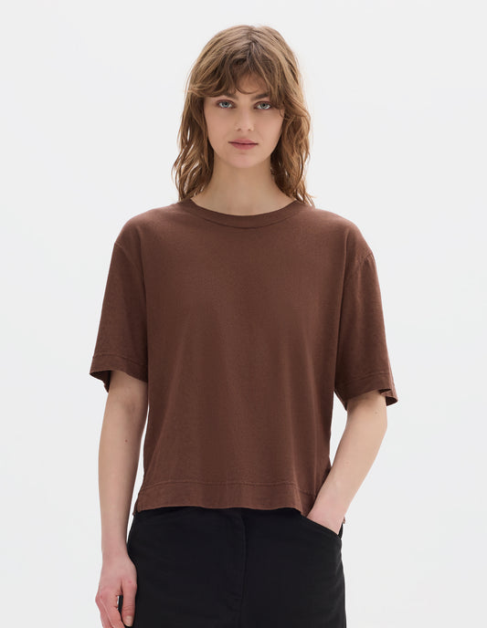 MHL. SIMPLE T SHIRT | COTTON LINEN JERSEY | CHESTNUT