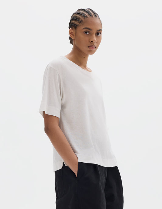 MHL. SIMPLE T SHIRT | COTTON LINEN JERSEY | WHITE