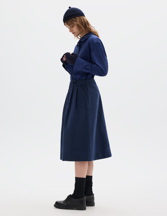 MHL. DOUBLE PLEAT SKIRT | YARN DYE COTTON DRILL | INDIGO BLUE