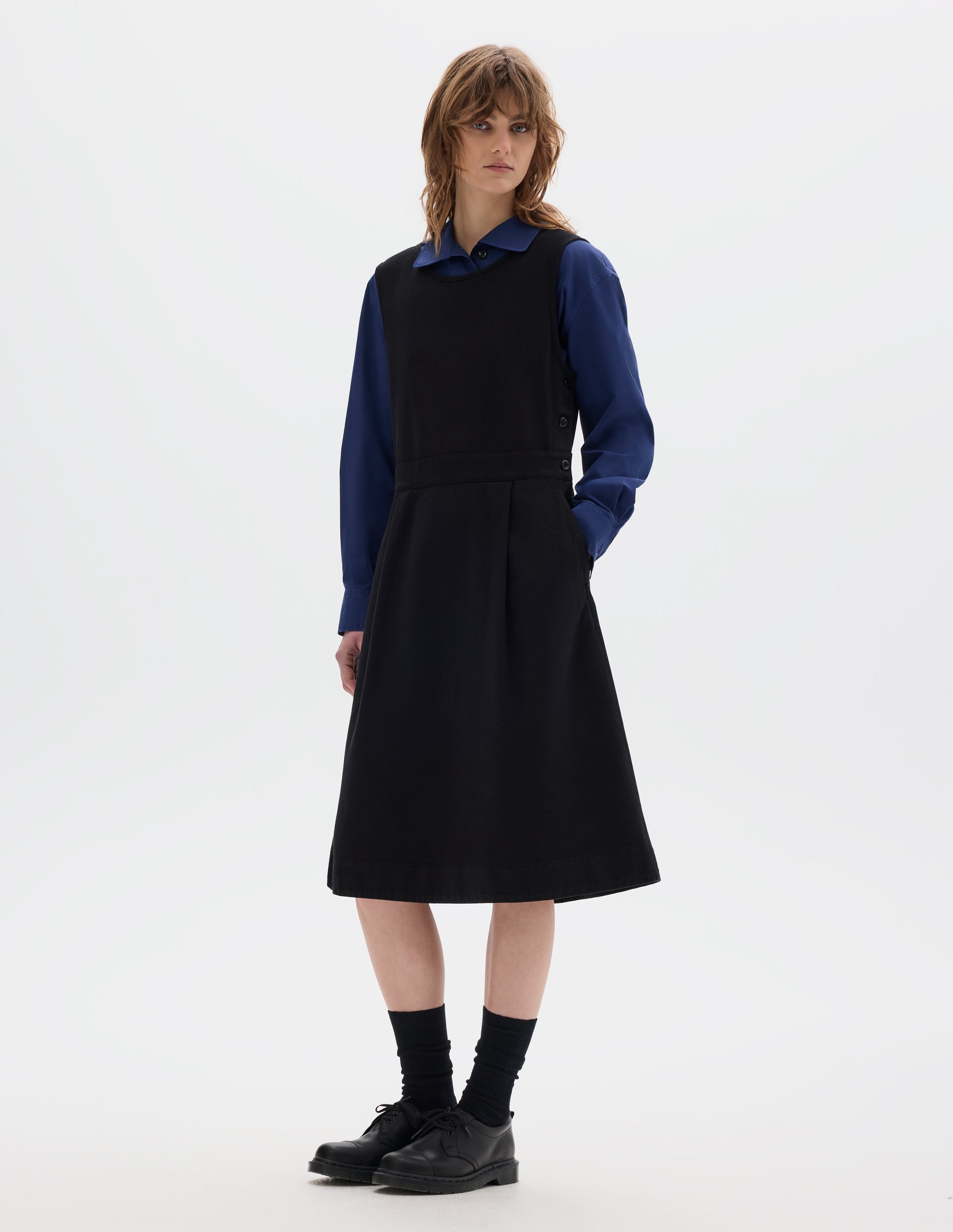 MHL. SLEEVELESS PINAFORE DRESS | COTTON TENCEL DRILL