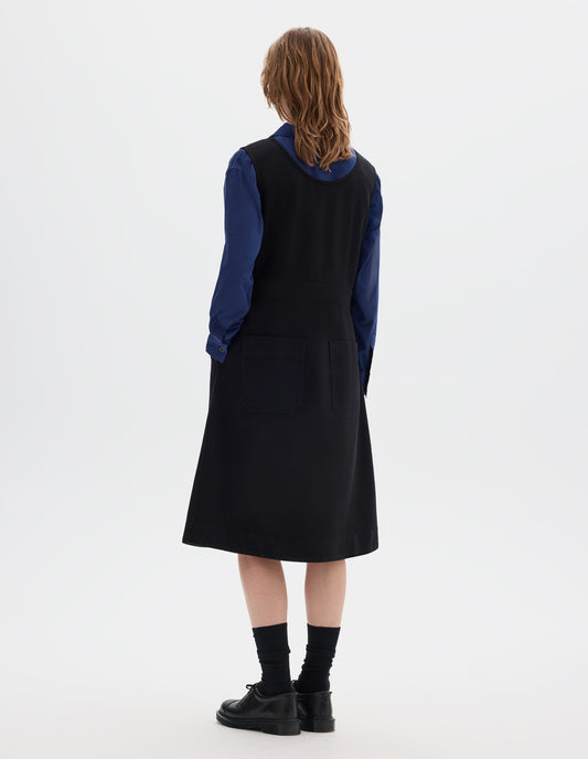 MHL. SLEEVELESS PINAFORE DRESS | COTTON TENCEL DRILL | BLACK