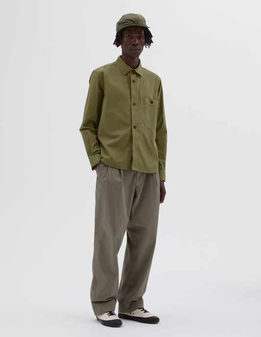 MHL. OVERALL SHIRT | WASHED COTTON POPLIN | KHAKI GREEN