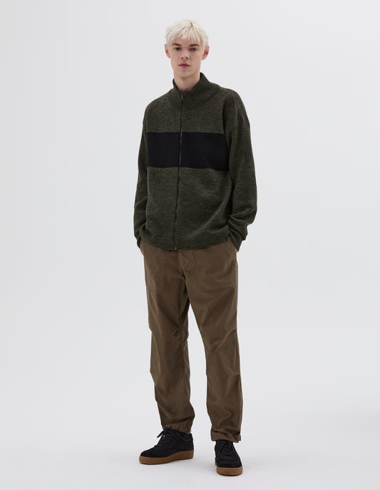 MHL. STRIPE ZIP THROUGH | DRY WOOL | OLIVE / BLACK