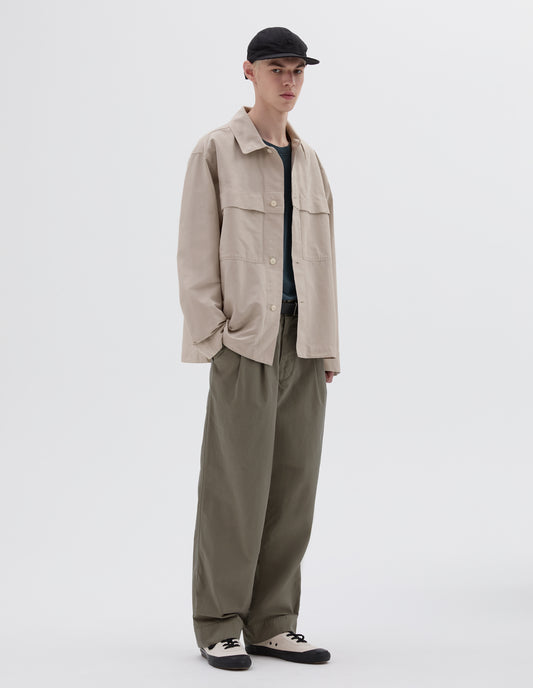 MHL. STORM FLAP SHIRT | DRY COTTON LINEN | PALE STONE