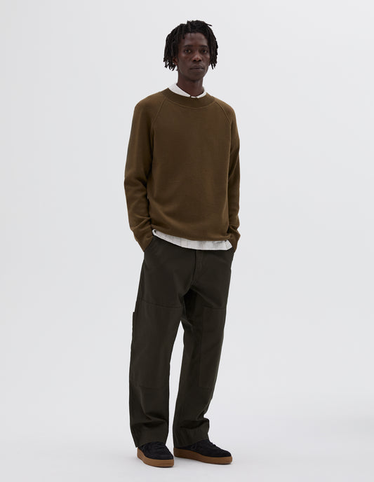 MHL. WIDE NECK CREW SWEATSHIRT | FINE MERINO | KHAKI