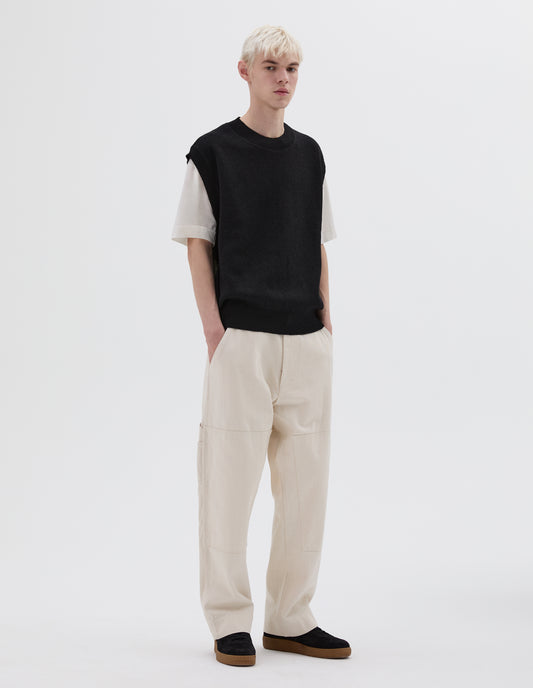 MHL. BLOCK STRIPE SLIPOVER | DRY WOOL | BLACK / OLIVE