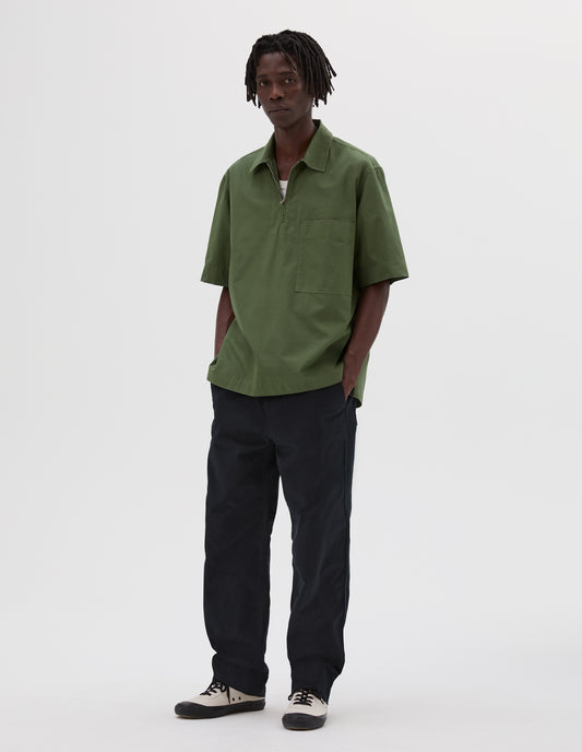 MHL. HALF ZIP PULL ON SHIRT | COMPACT COTTON POPLIN | GRASS