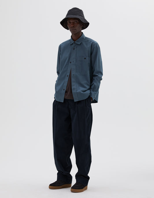 MHL. OVERALL SHIRT | WASHED COTTON POPLIN | MINERAL BLUE