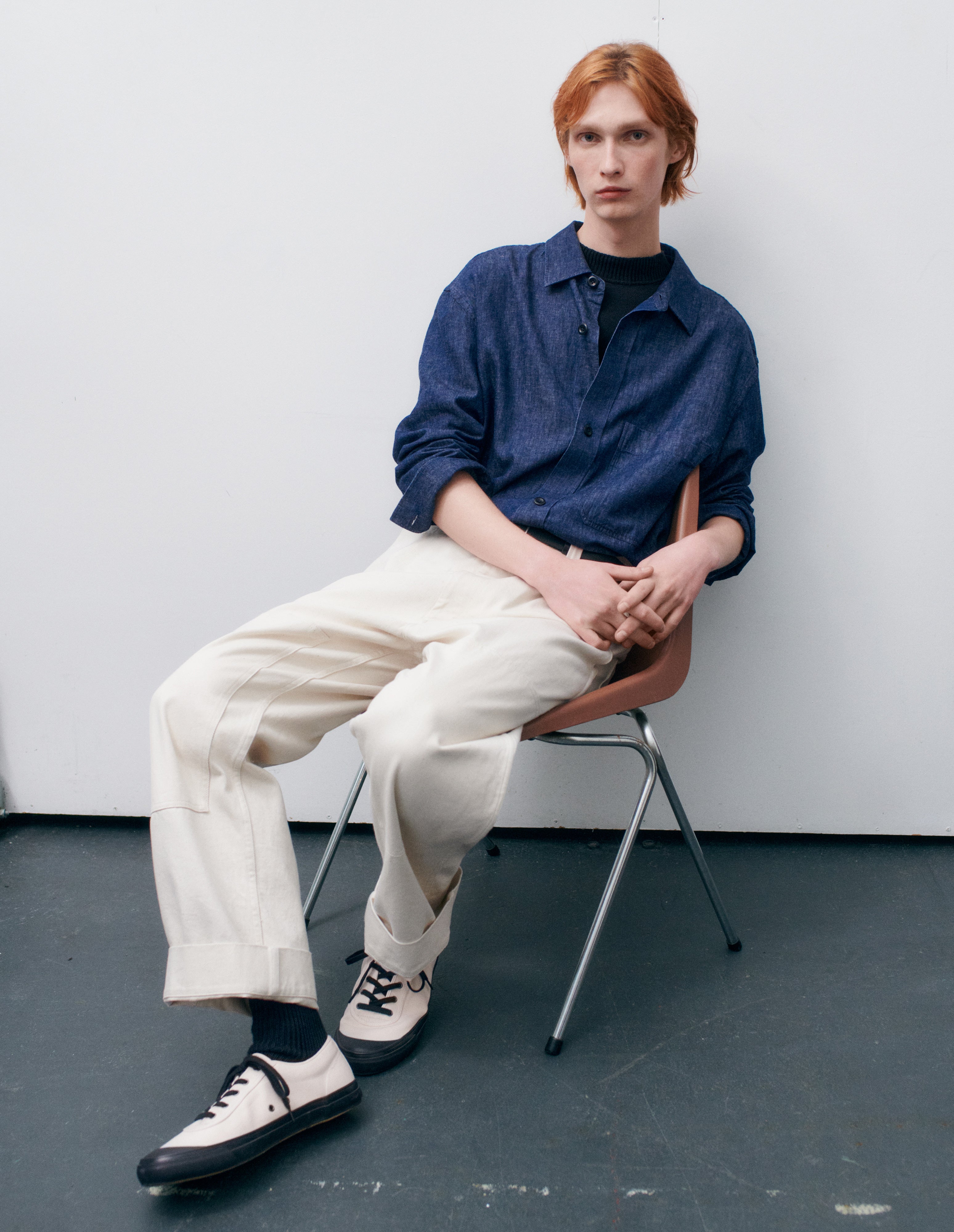 Indigo cotton linen denim Basic Shirt | MHL. by Margaret Howell