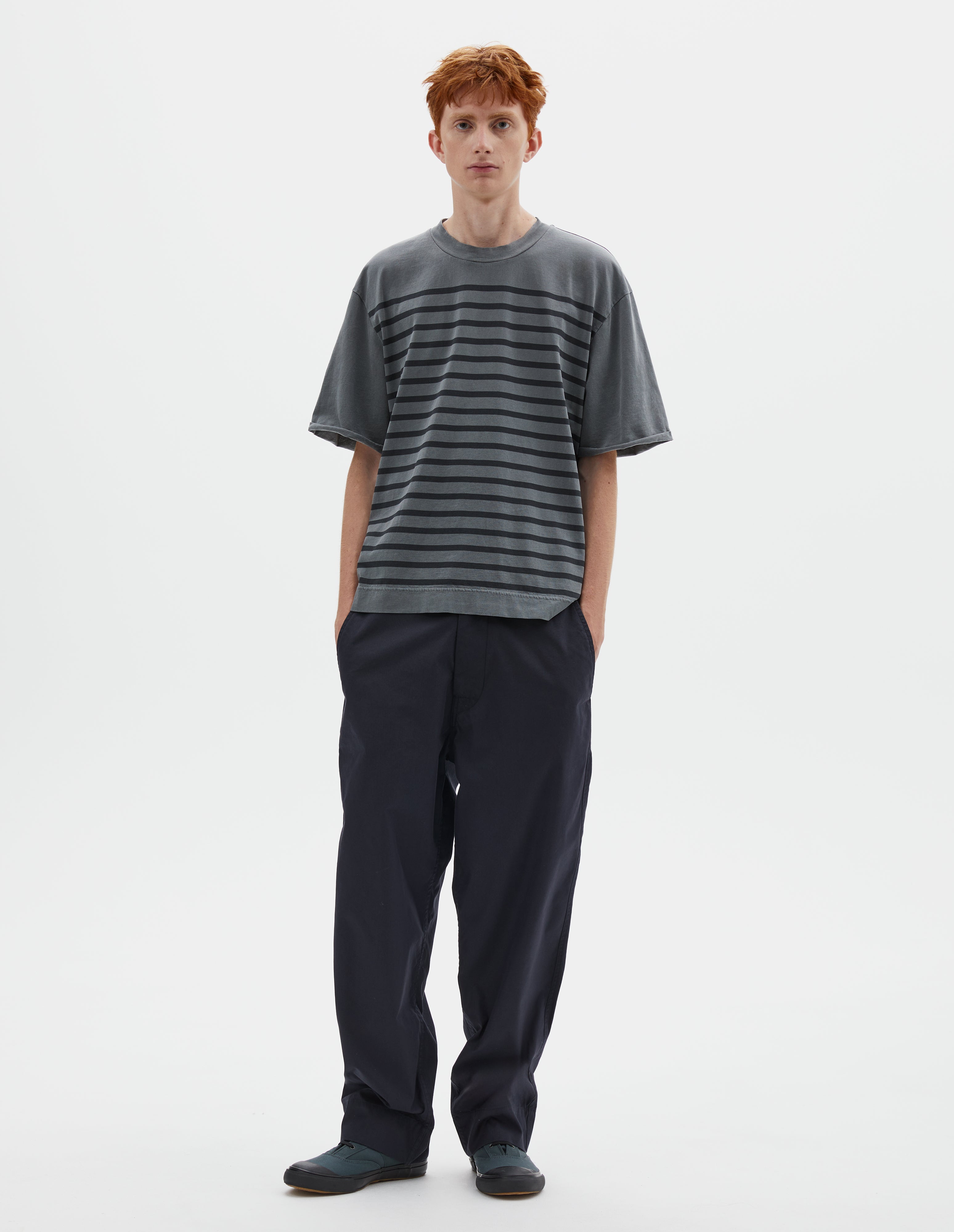 Carbon black jersey Overdye Stripe T Shirt | MHL. by Margaret Howell