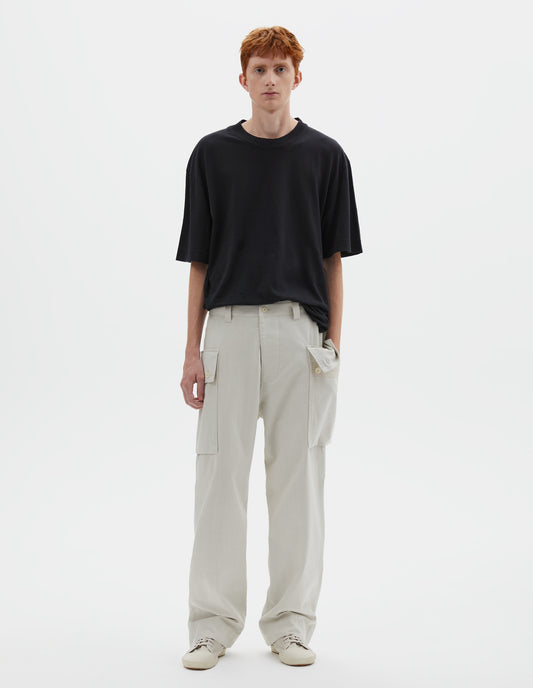 MHL. CARGO POCKET TROUSERS | IRREGULAR COTTON DRILL | CHALK