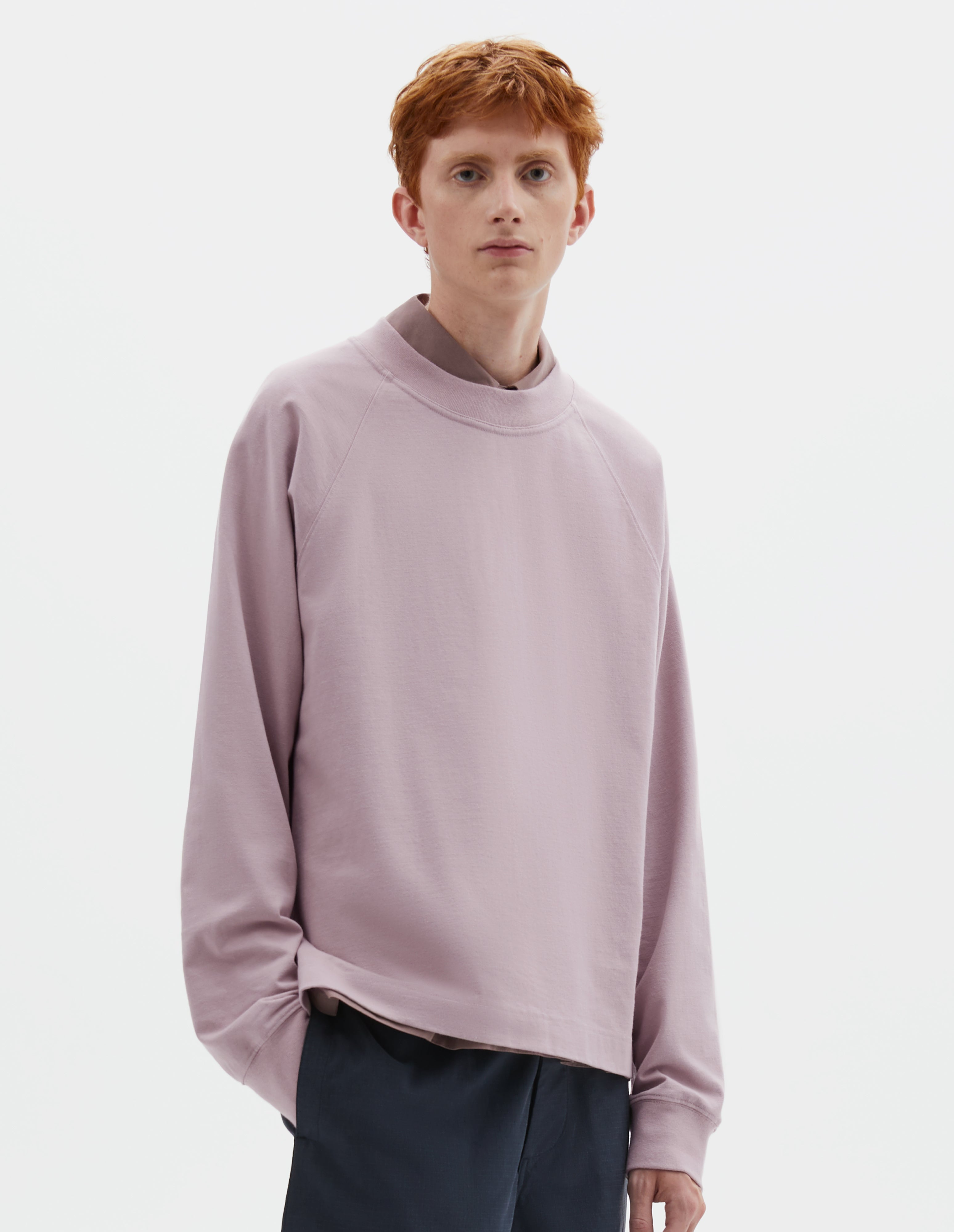 Heather dry cotton jersey Mock Neck T Shirt | MHL. by Margaret Howell