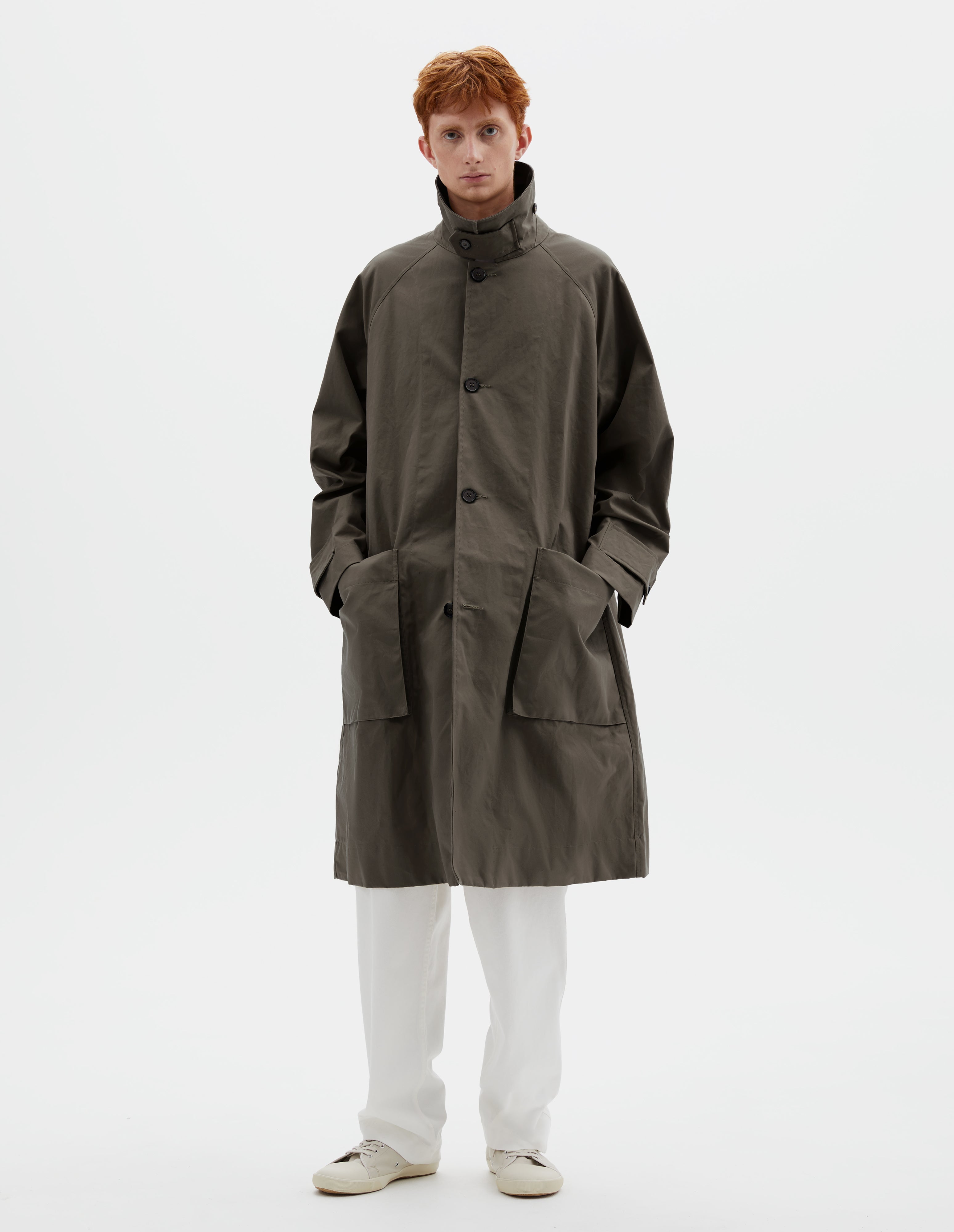 Black waxed cotton Stand Collar Parka | Margaret Howell