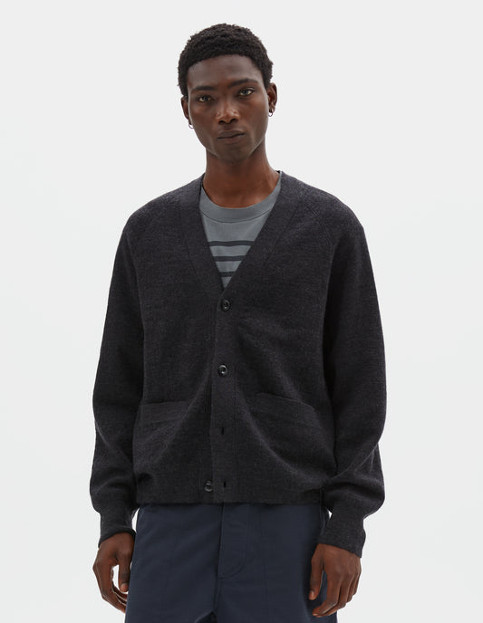 MHL. FLATLOCK CARDIGAN | PURE WOOL | CHARCOAL