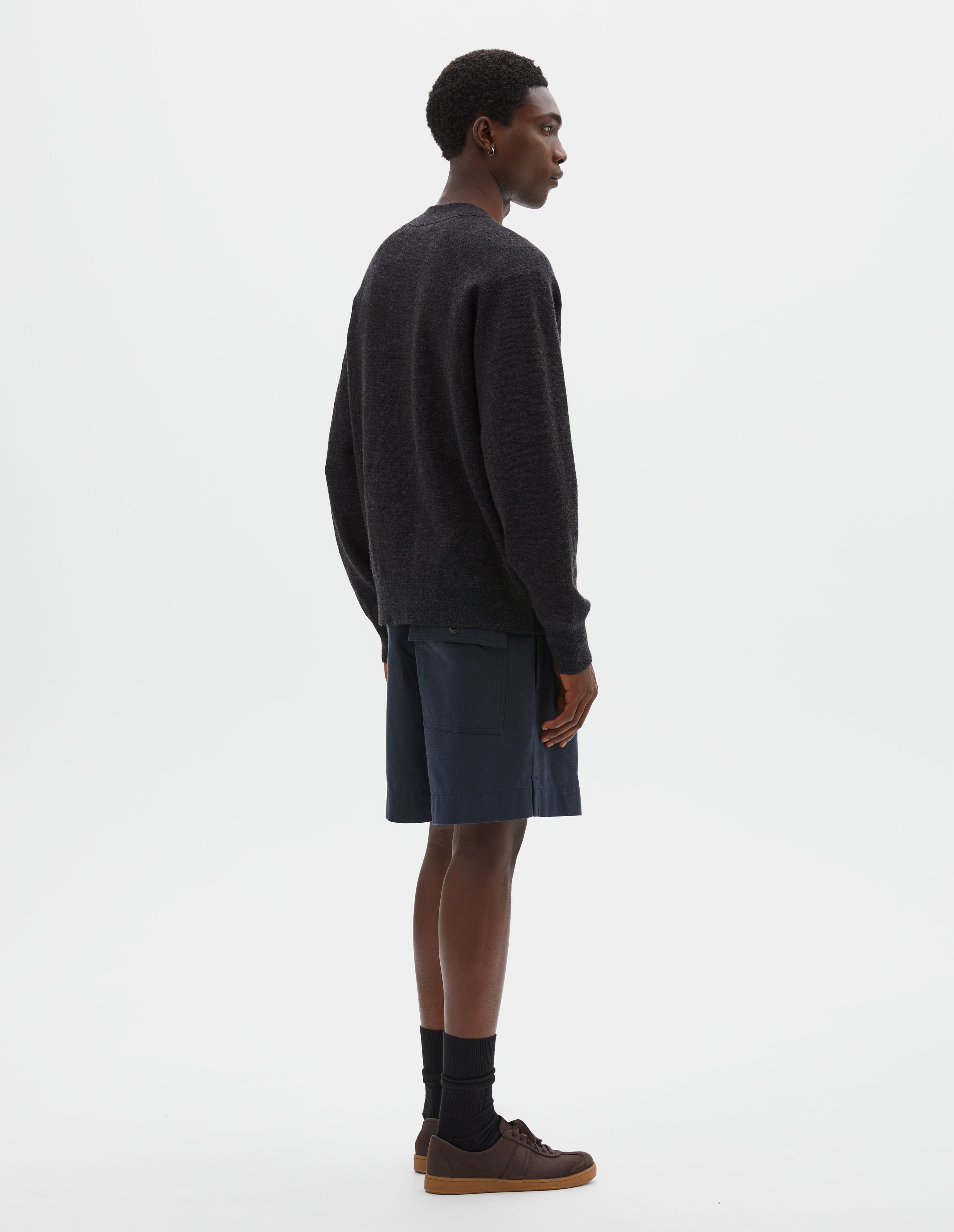 Charcoal pure wool Flatlock Cardigan | MHL. by Margaret Howell