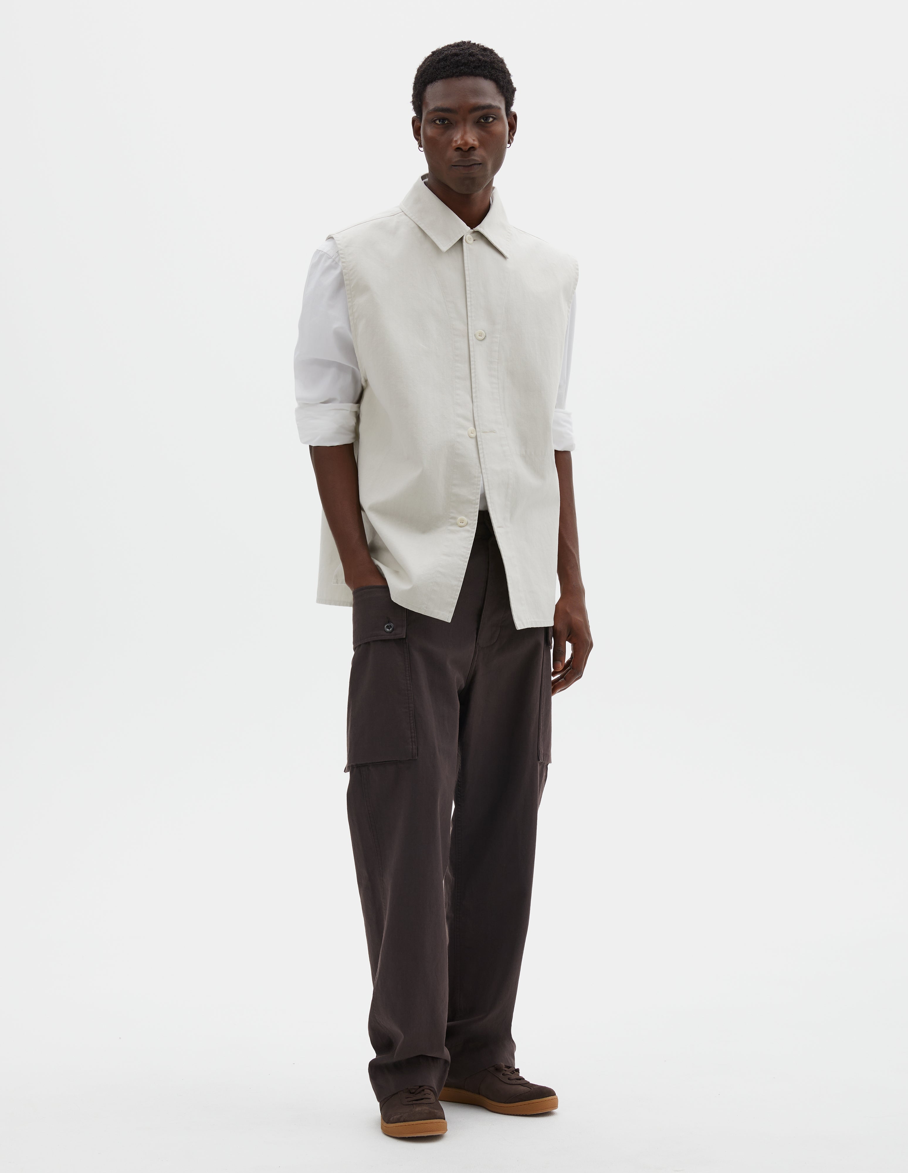 Chalk cotton drill Sleeveless Overshirt | MHL. by Margaret Howell
