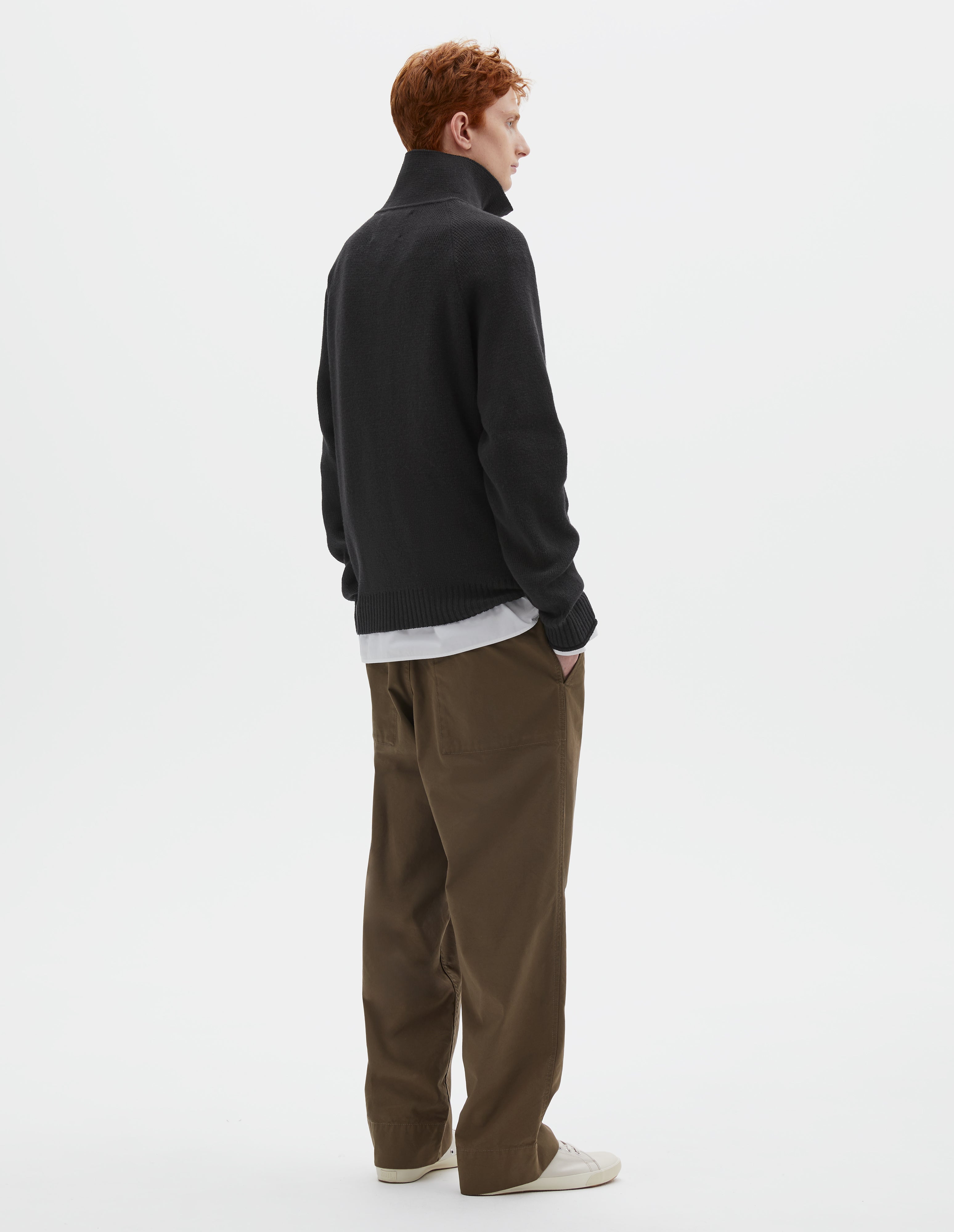 Black wool cotton Zip Up Polo Jumper | MHL. by Margaret Howell