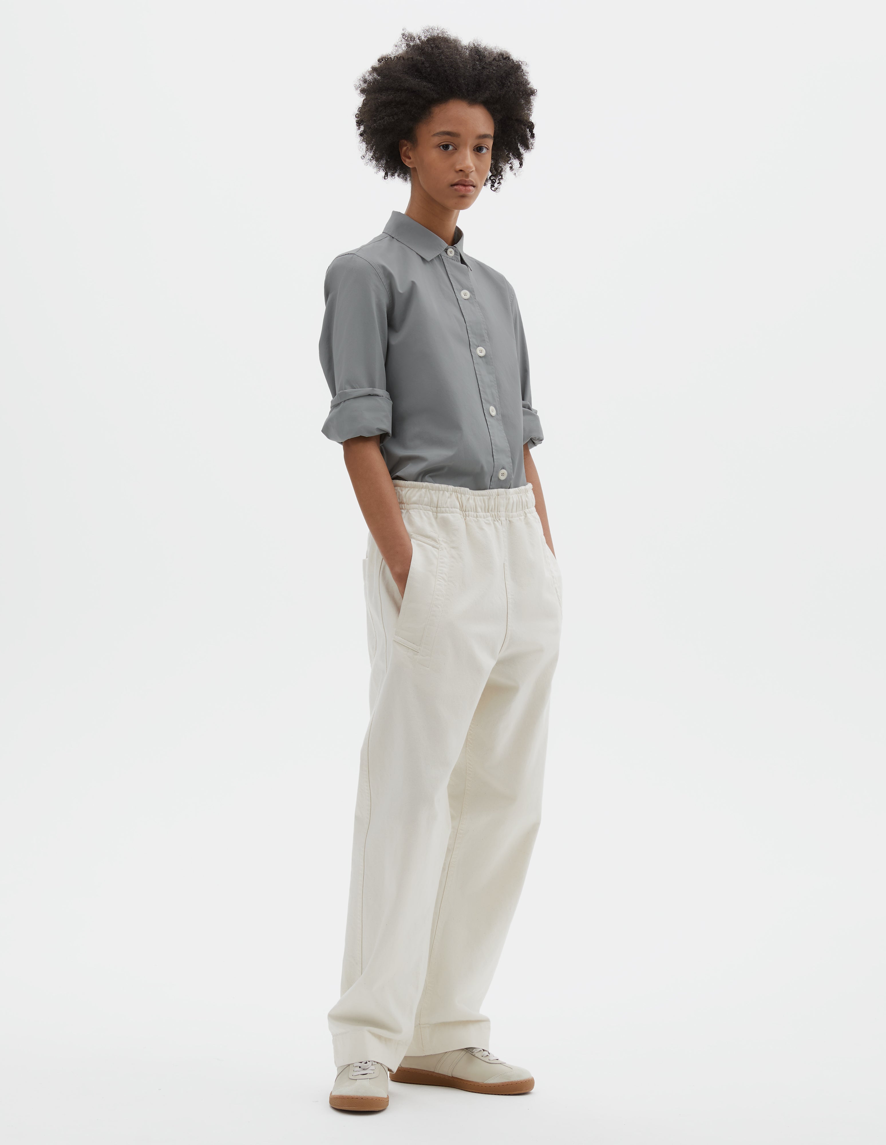 Off white cotton twill Wide Leg Joggers | MHL. by Margaret Howell