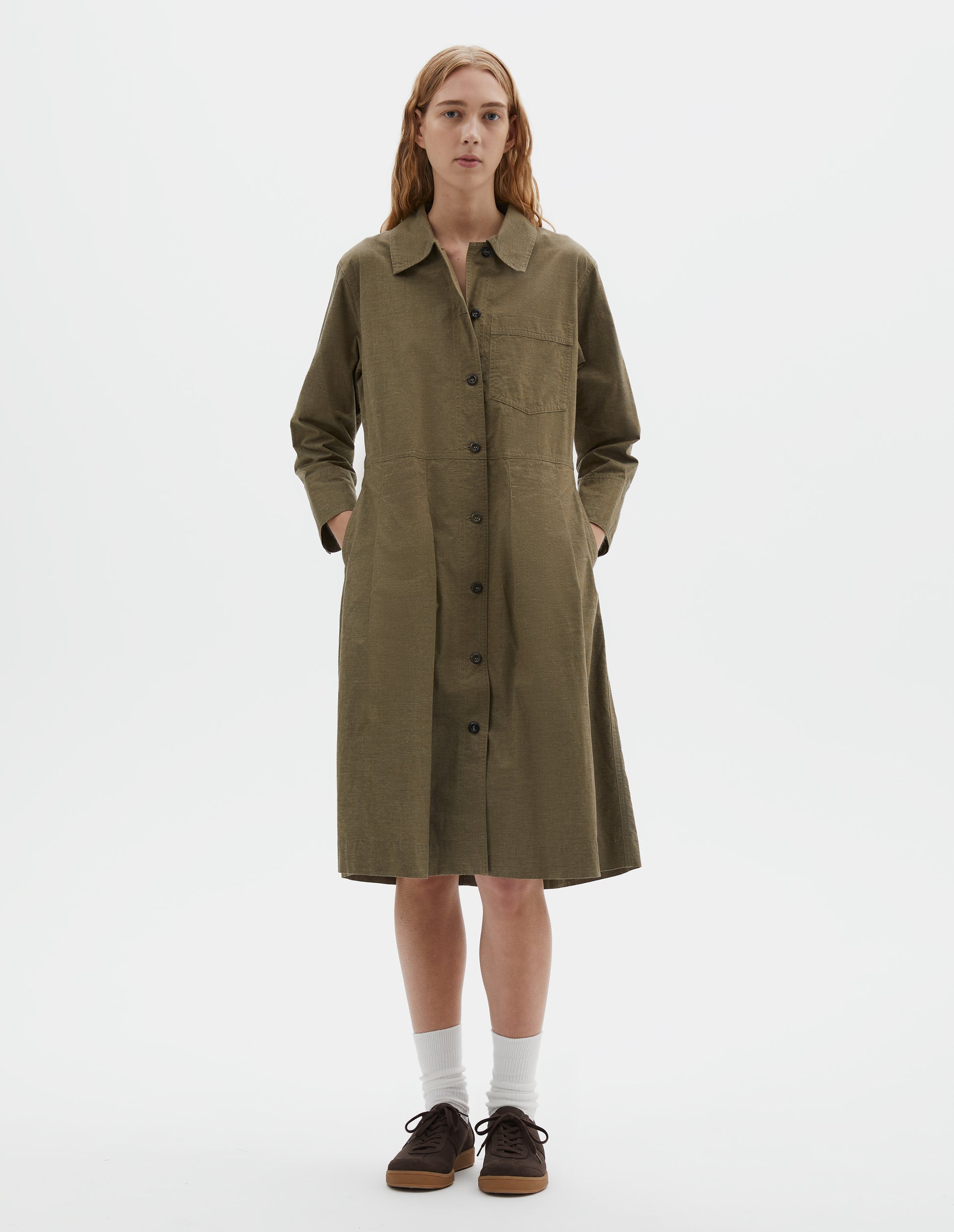 margaret howell shirt dress Margaret Howell MHL PULL ON FLARE SHIRT DRESS - BLUE