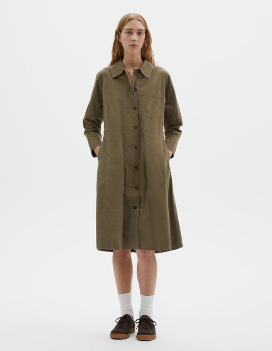 MHL. PLEATED SHIRT DRESS  | DRY COTTON END ON END | MOSS