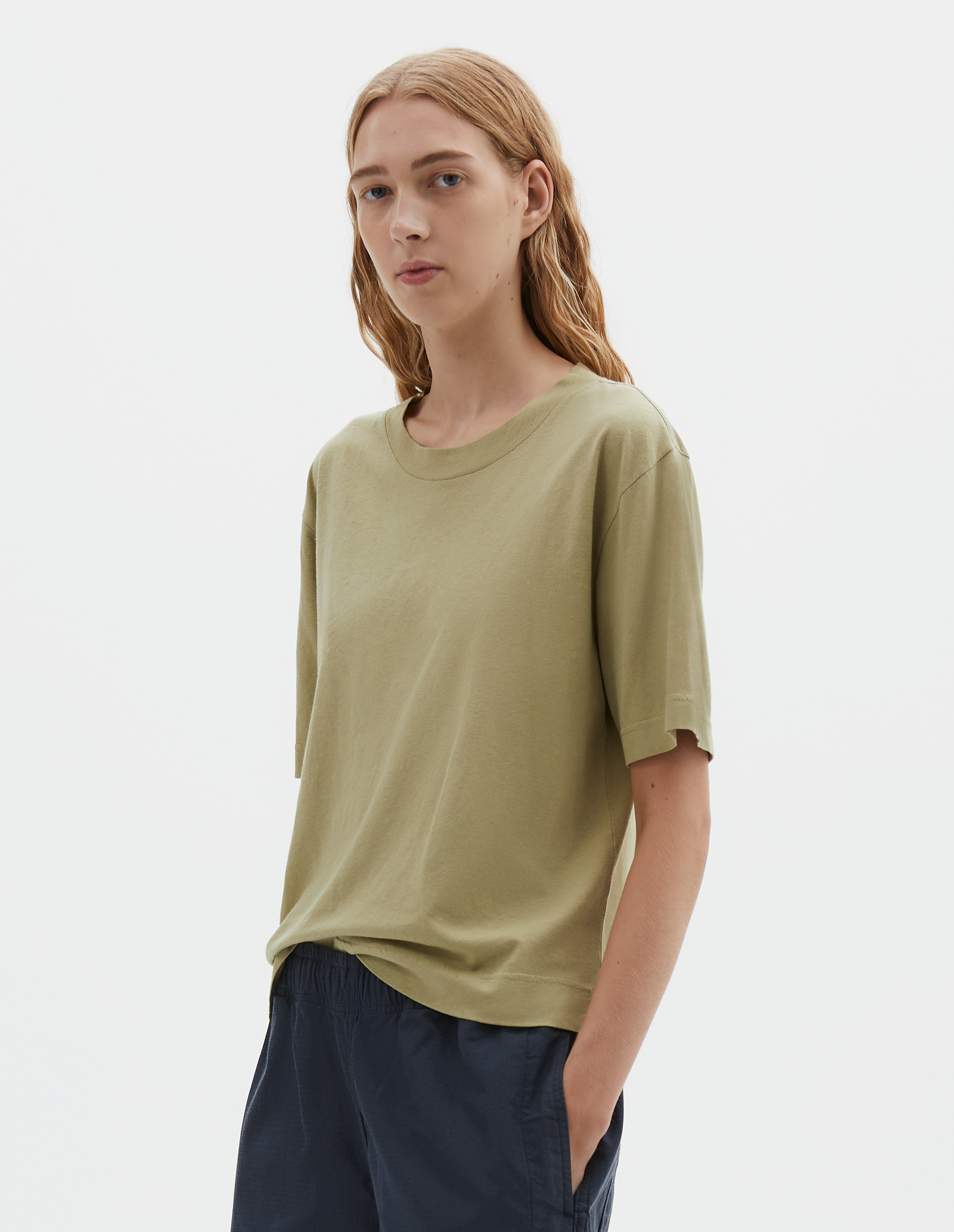Olive green jersey Relaxed T Shirt Dress | MHL. by Margaret Howell