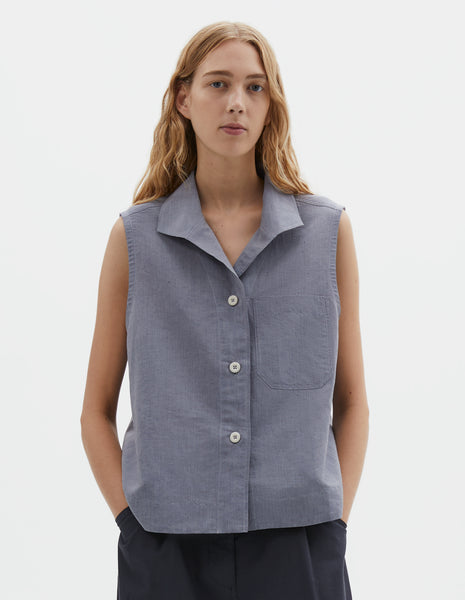 Blue cotton linen Sleeveless Sailor Shirt | MHL. by Margaret Howell