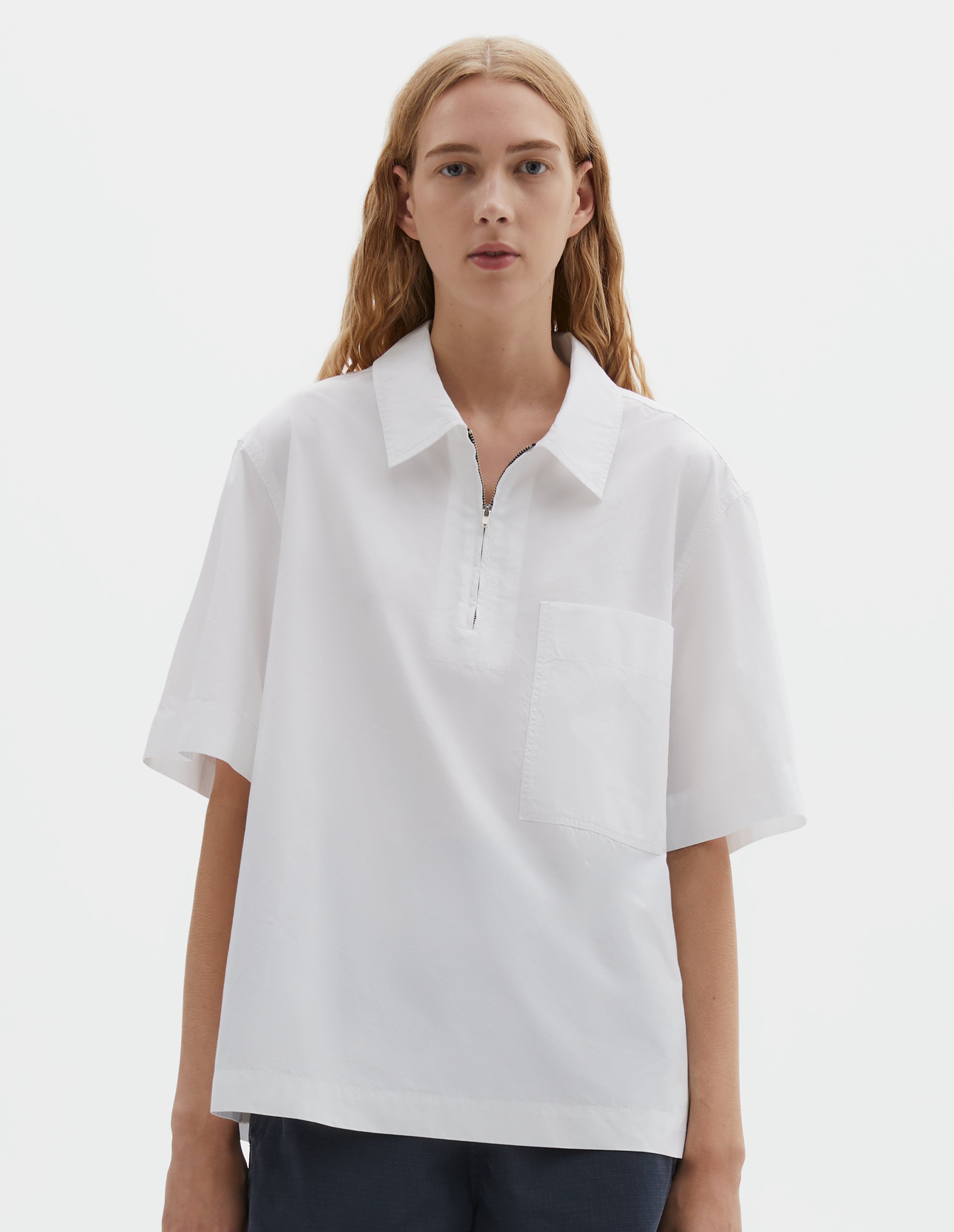 MHL 25SS　FINE COMPACT COTTON POPLIN　L White compact cotton poplin Half Zip Shirt | MHL. by Margaret Howell