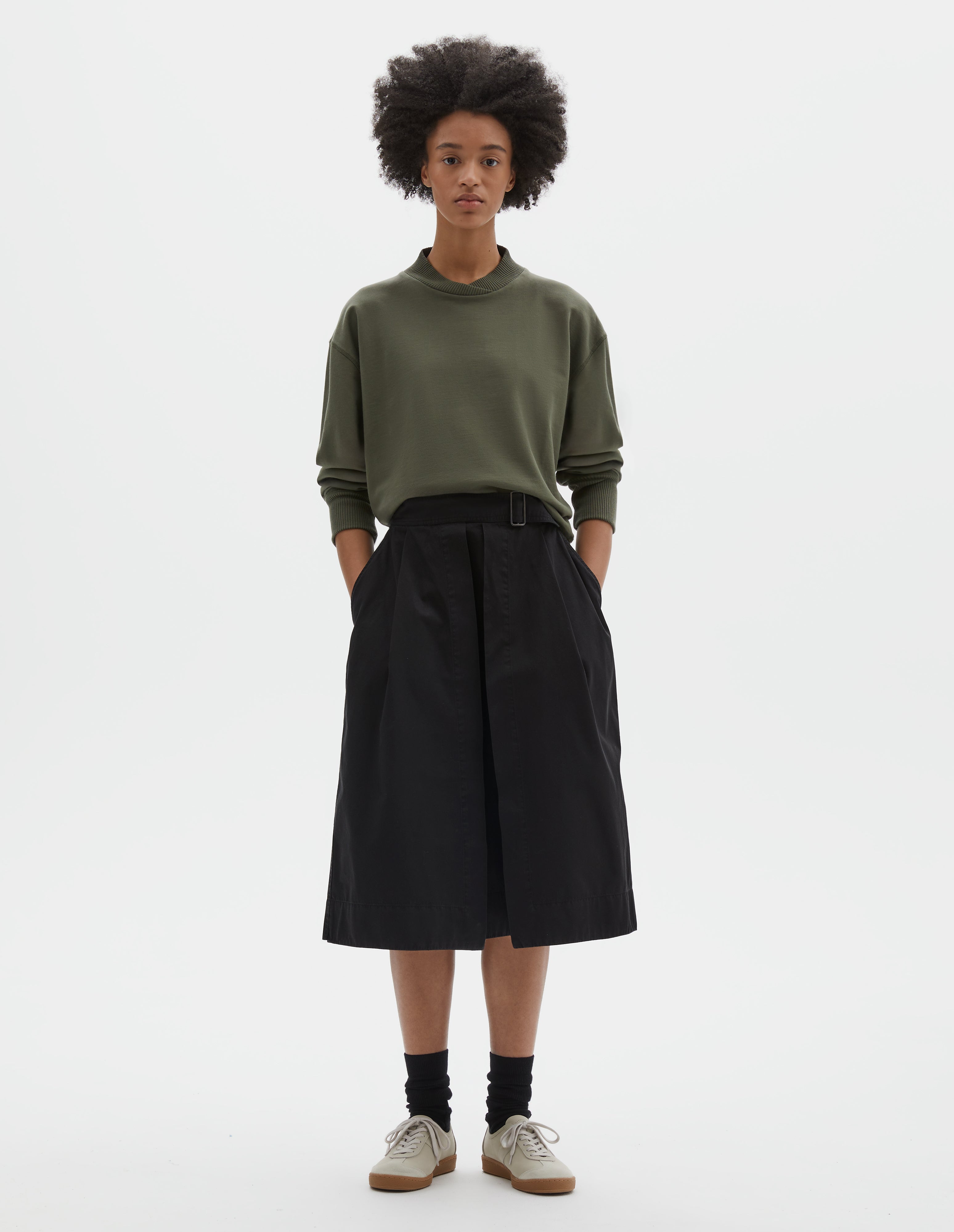 Black matte cotton twill Cinch Waist Skirt | MHL. by Margaret Howell