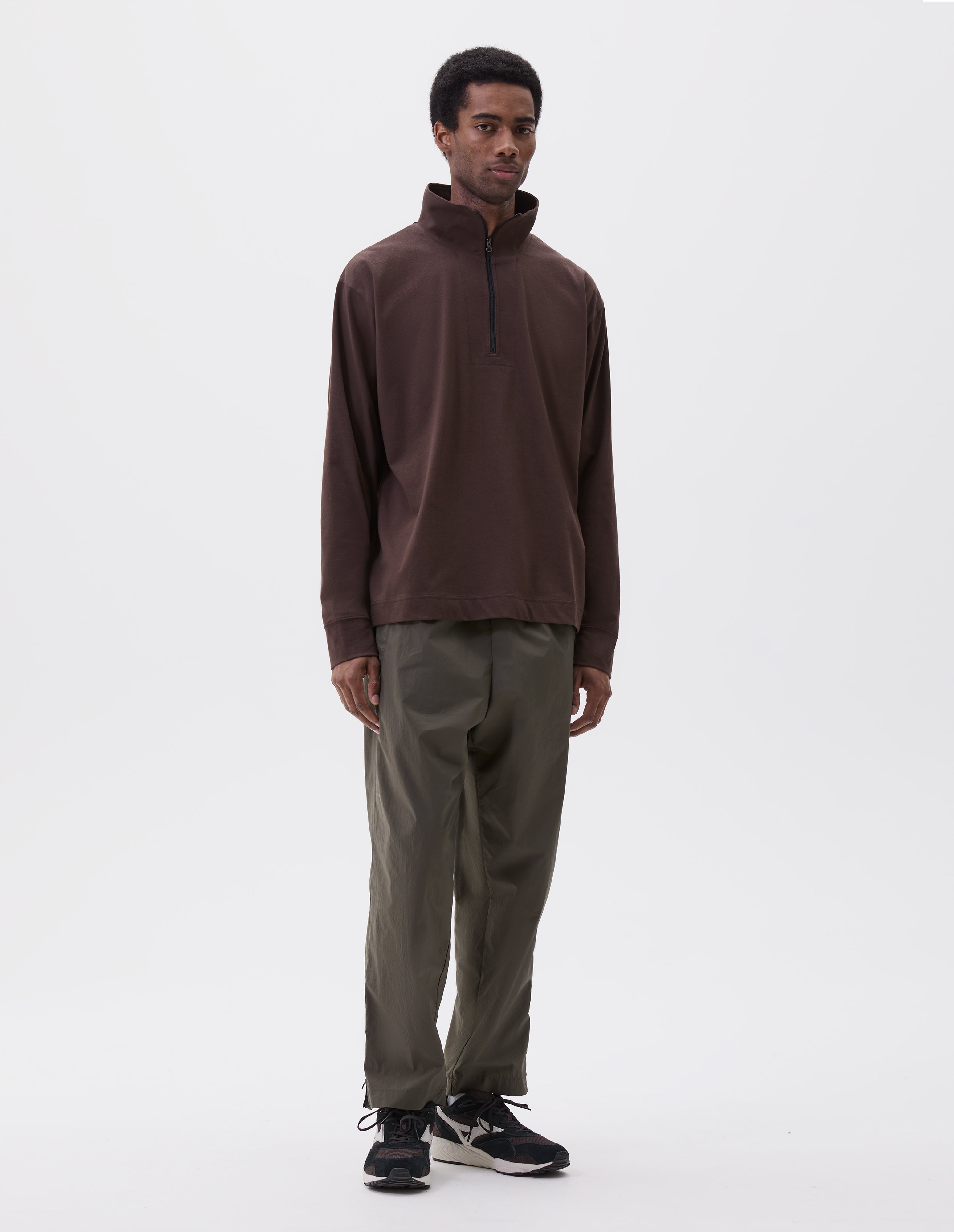 Teak cotton blend Mizuno Half Zip Sweatshirt | Margaret Howell