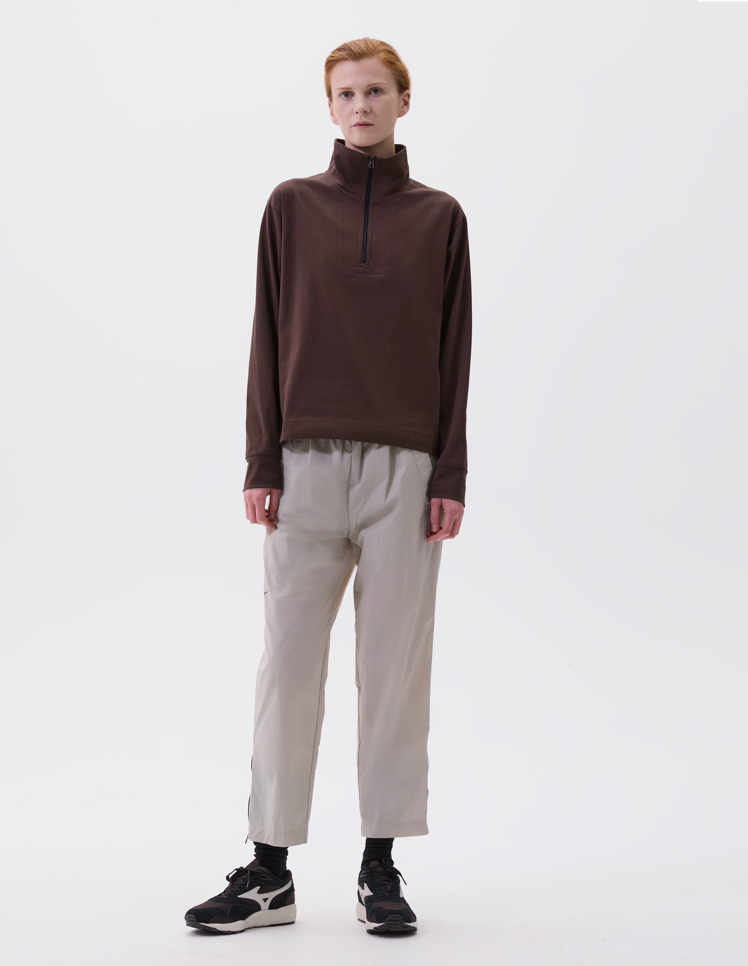 Teak cotton blend Mizuno Half Zip Sweatshirt | Margaret Howell