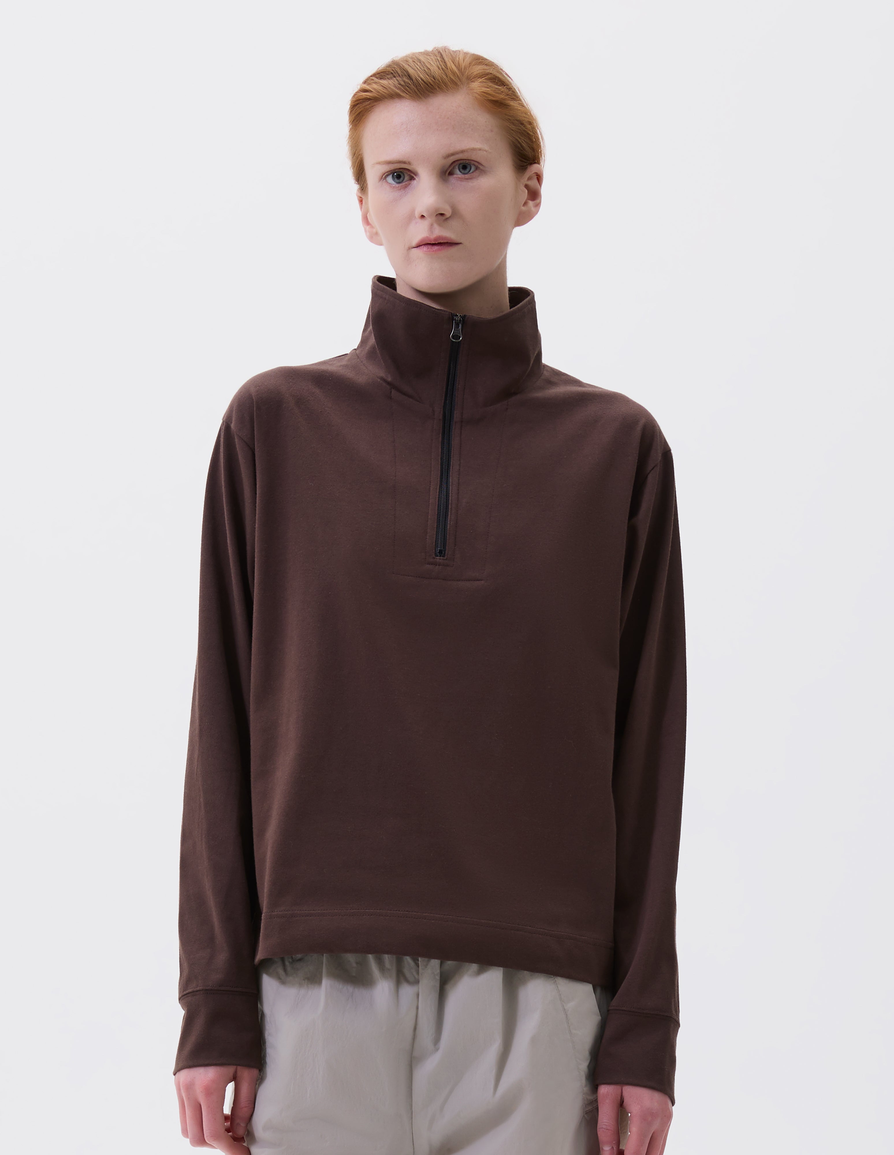 Teak cotton blend Mizuno Half Zip Sweatshirt | Margaret Howell