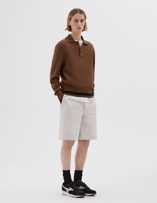 HEAVY TRIM POLO | EXTRAFINE MERINO WOOL | TOBACCO / BLACK