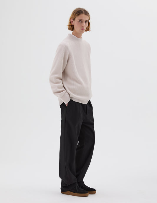 SIMPLE RIB CREW NECK | COTTON WOOL | ECRU