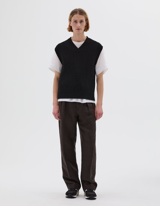 CABLE SLIPOVER | IRREGULAR SPUN WOOL | BLACK