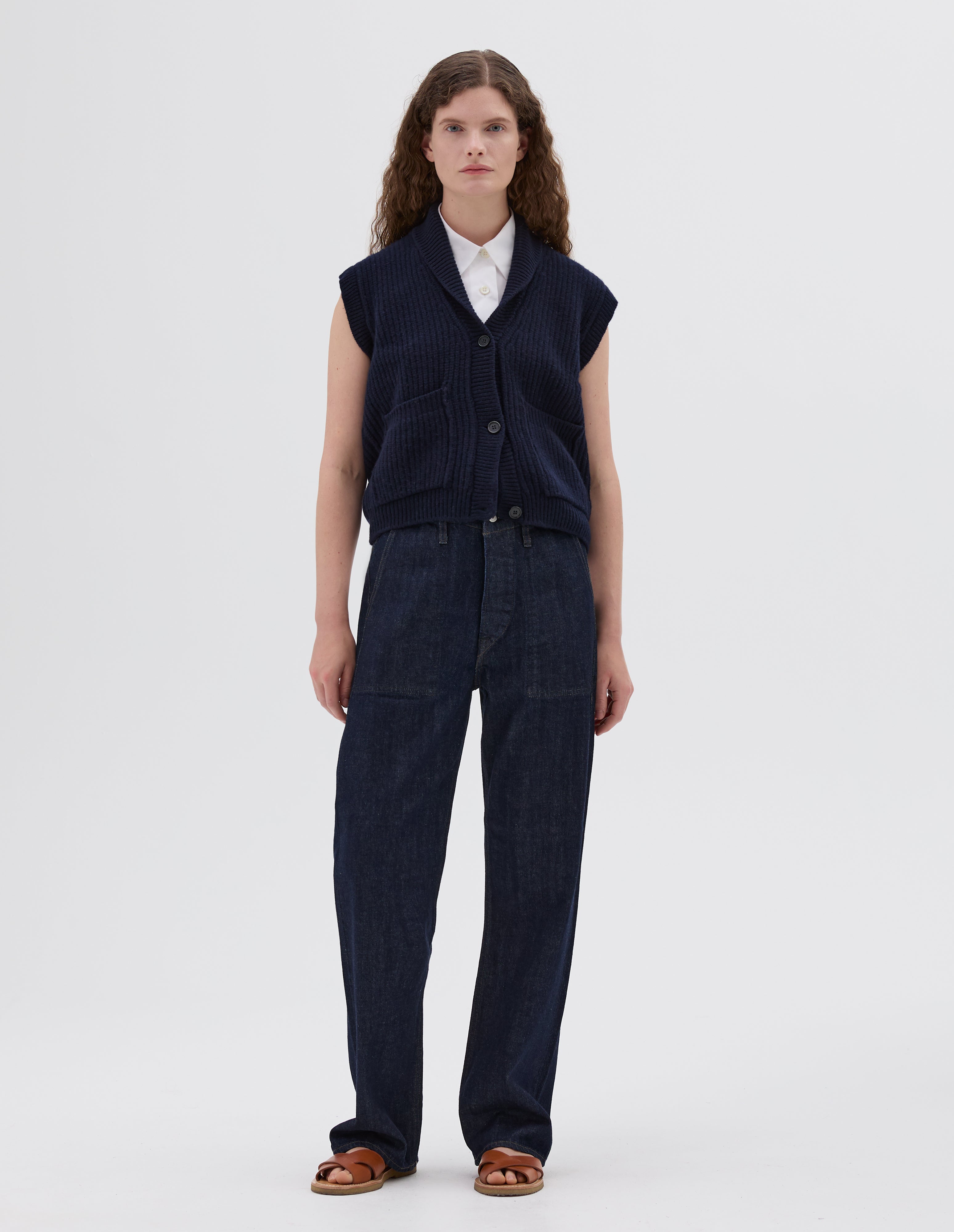 Dark navy wool English Rib Shawl Collar Waistcoat | Margaret