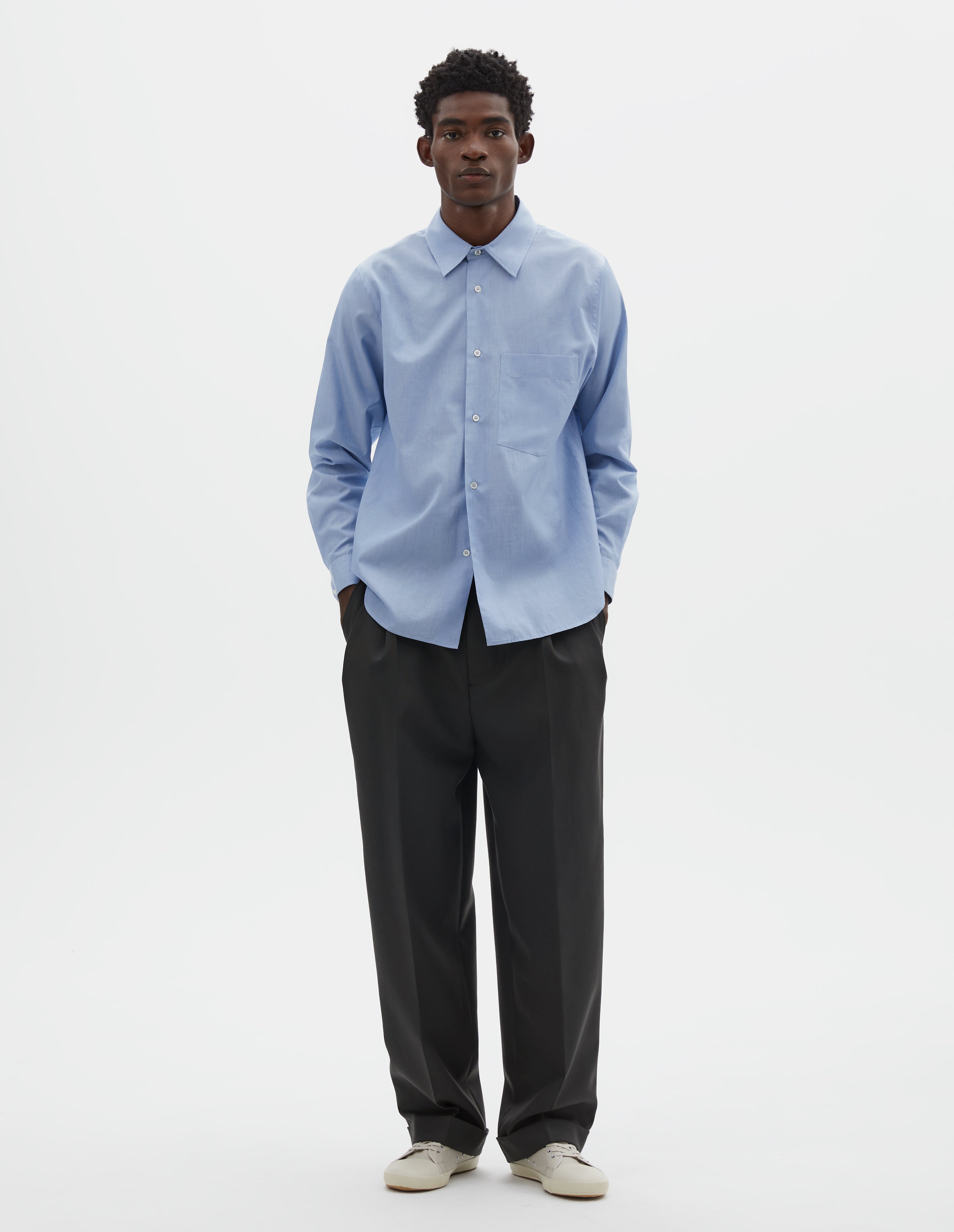 Pale blue end on end cotton Basic Shirt | Margaret Howell