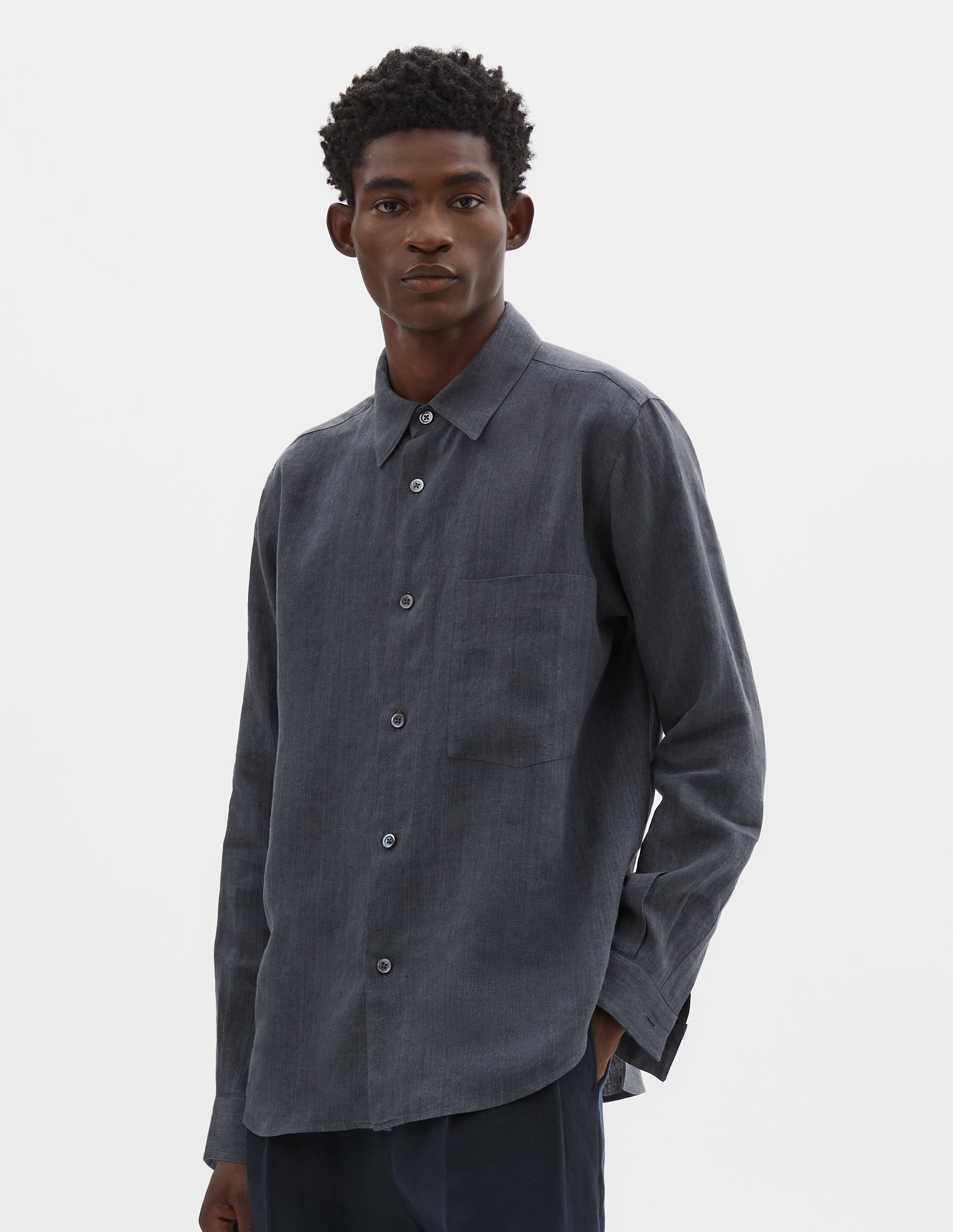 Asphalt yarn dye linen shirting Basic Shirt | Margaret Howell