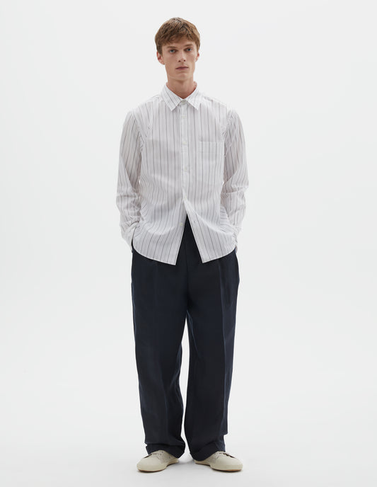 BASIC SHIRT | WIDE GRAPHIC STRIPE COTTON | WHITE / CHARCOAL