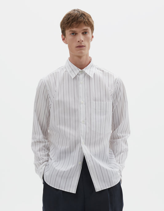 BASIC SHIRT | WIDE GRAPHIC STRIPE COTTON | WHITE / CHARCOAL