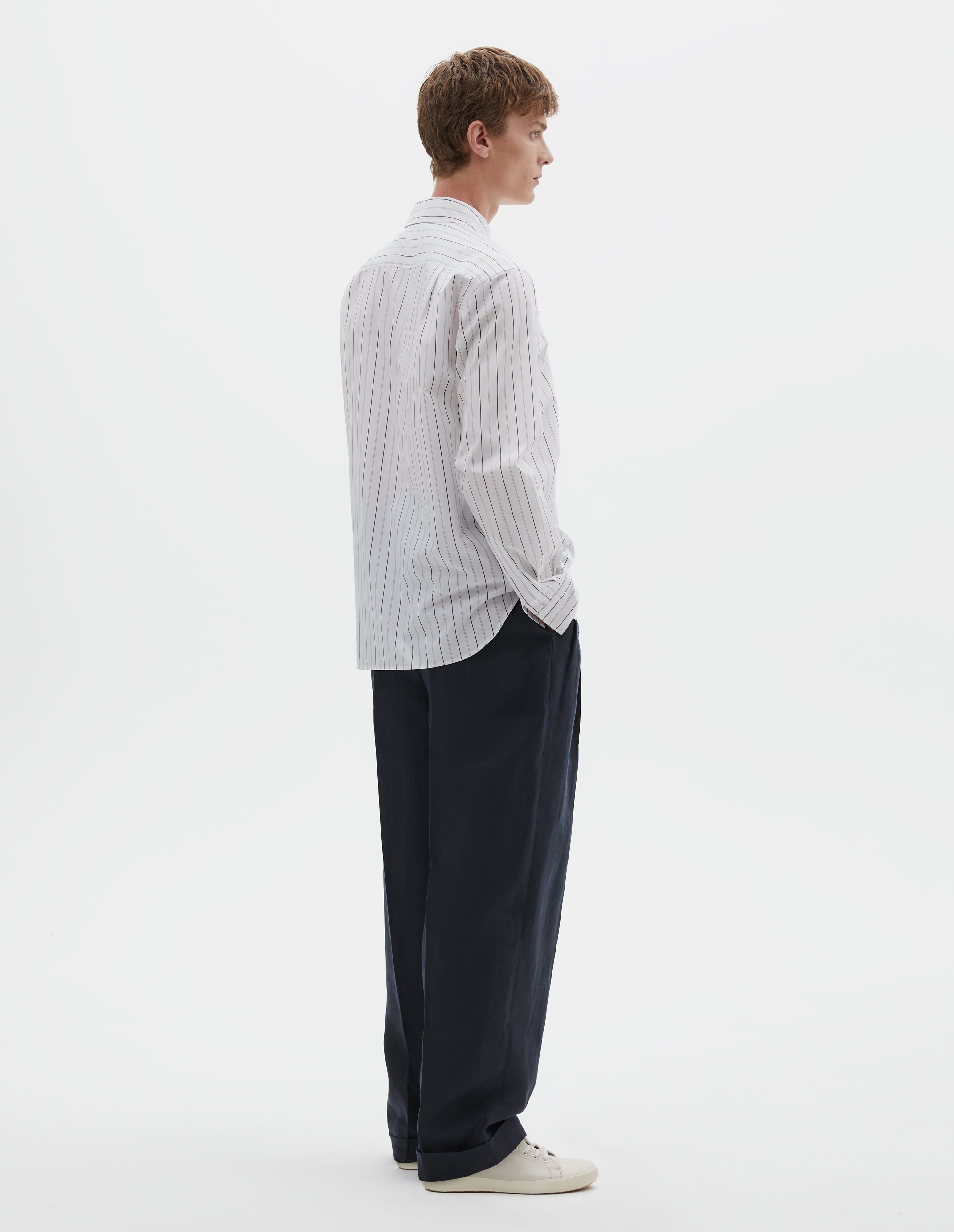 White charcoal graphic stripe cotton Basic Shirt | Margaret Howell