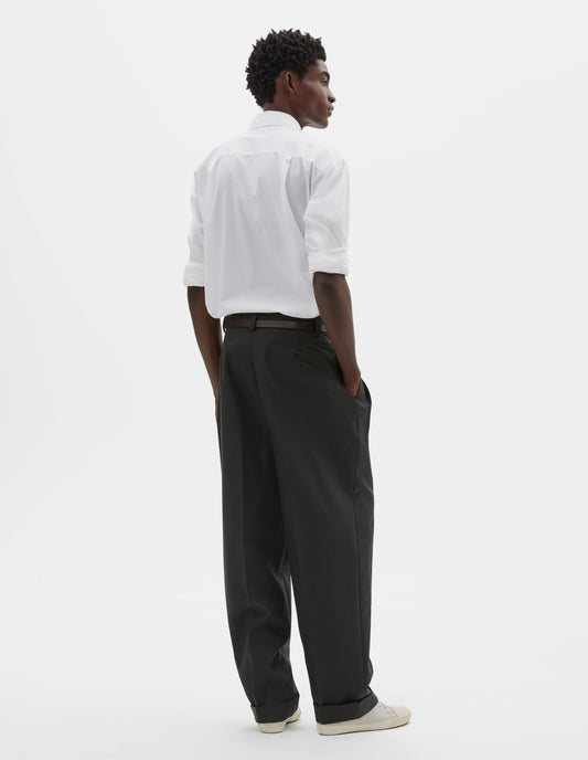 STITCH PLEAT TROUSERS | DOUBLE TWISTED WOOL | PEWTER