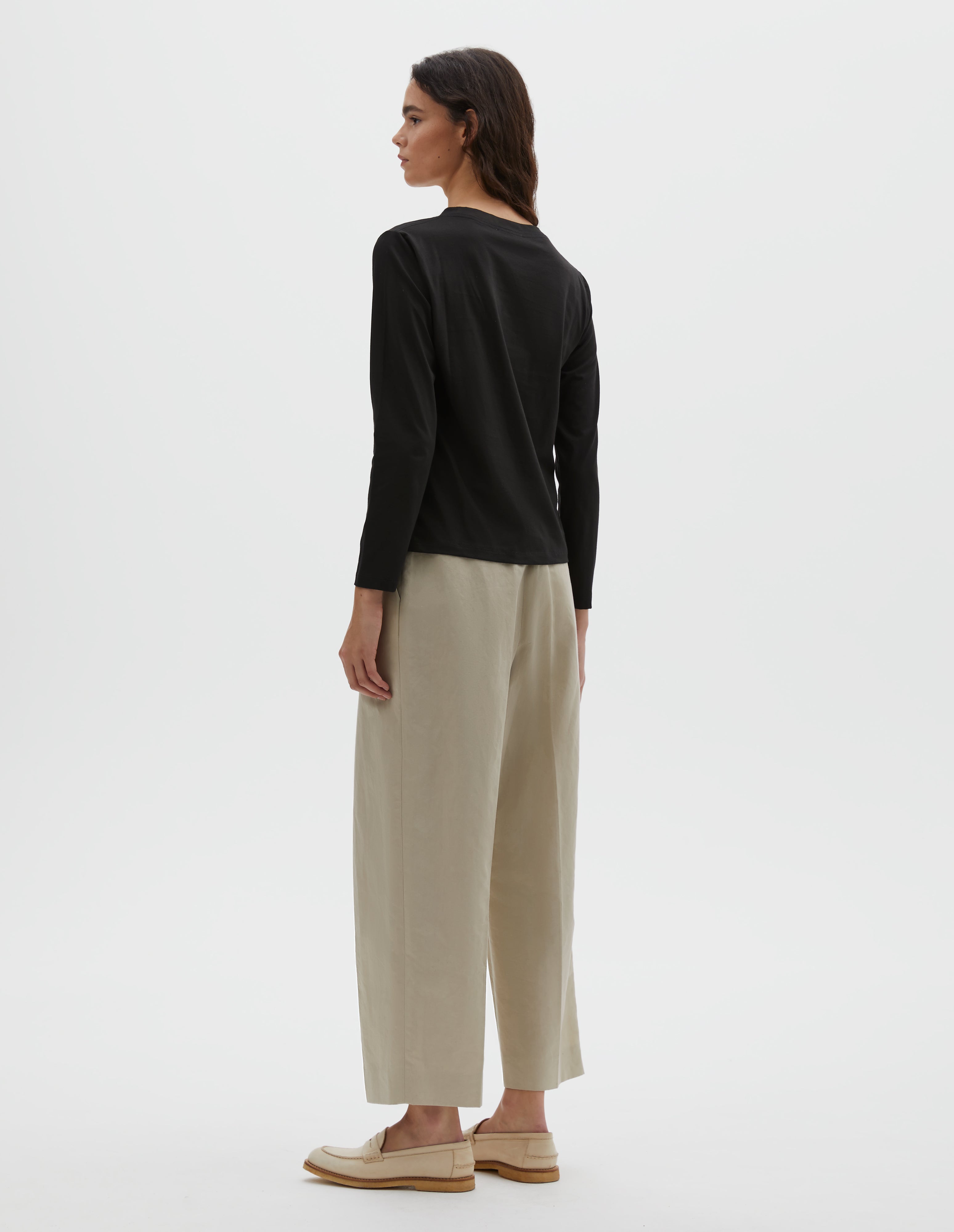 Black cotton Wide Neck Long Sleeve T Shirt | Margaret Howell