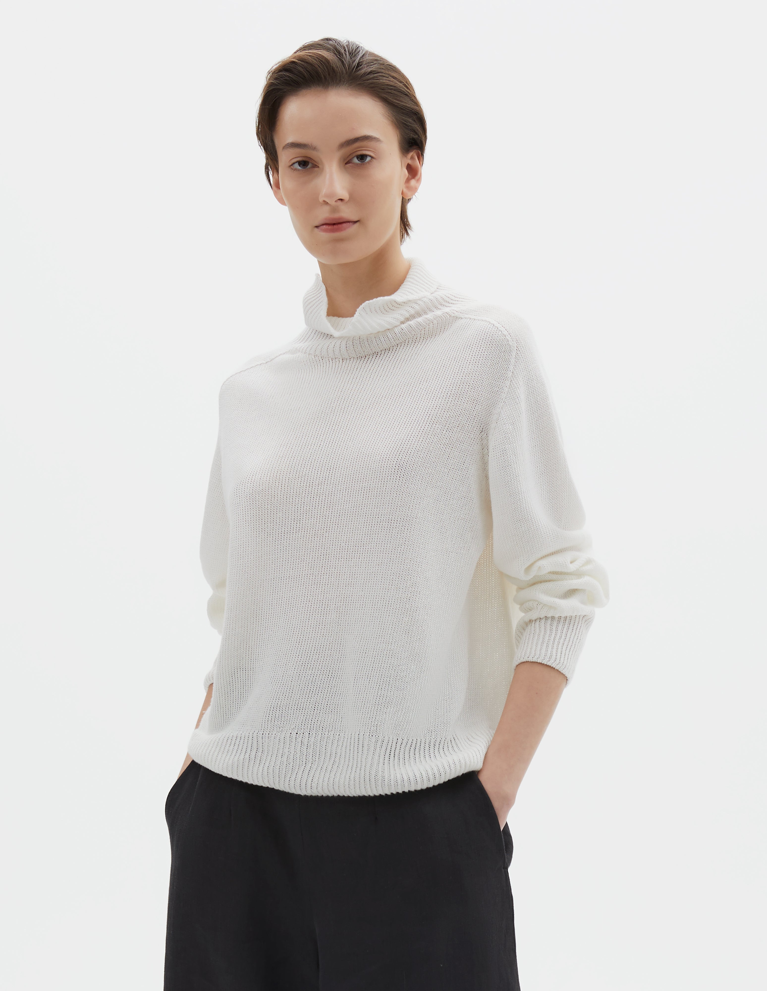 Ecru linen cotton Seamless Roll Neck | Margaret Howell