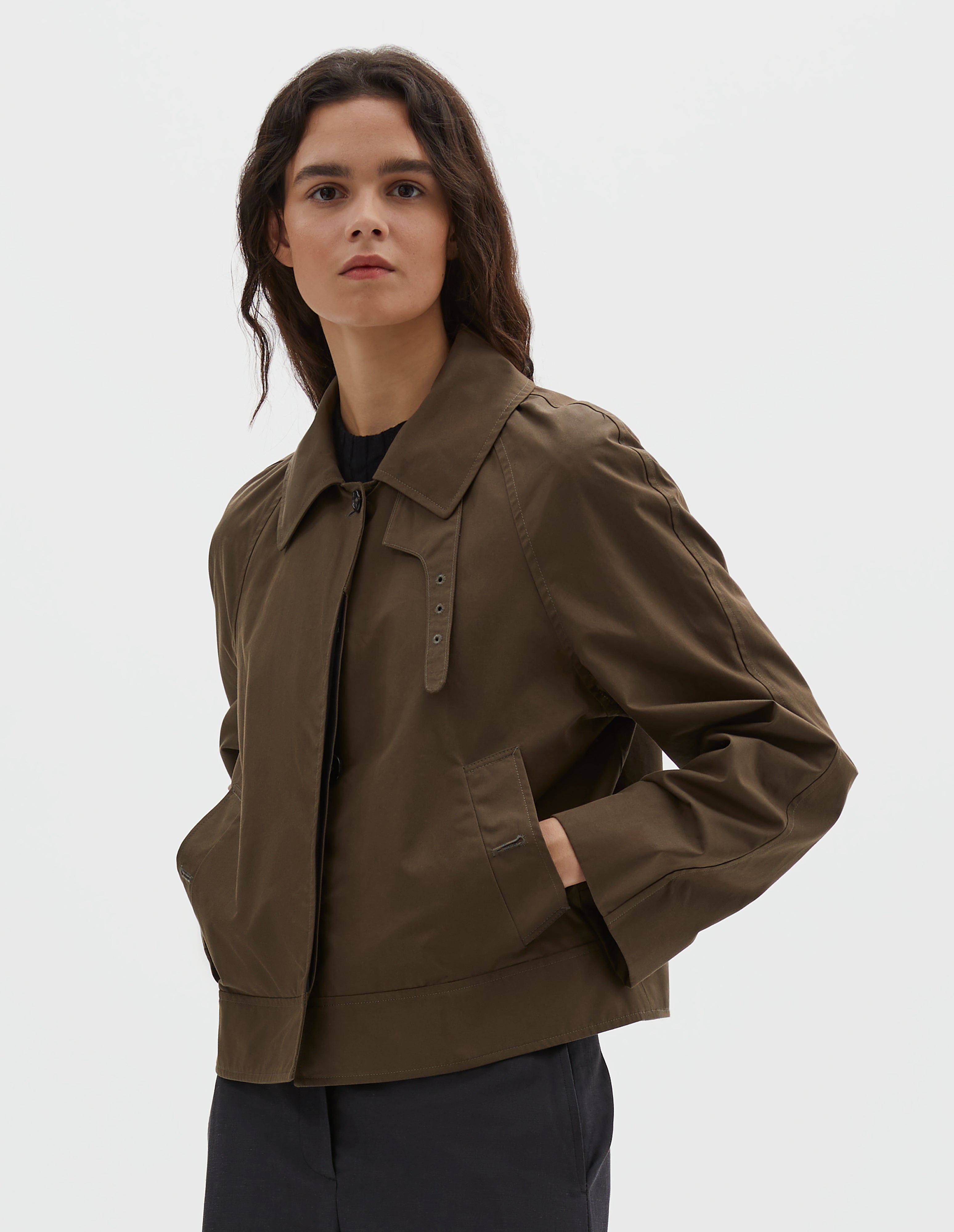 Khaki ventile dry cotton poplin Short Trench | Margaret Howell