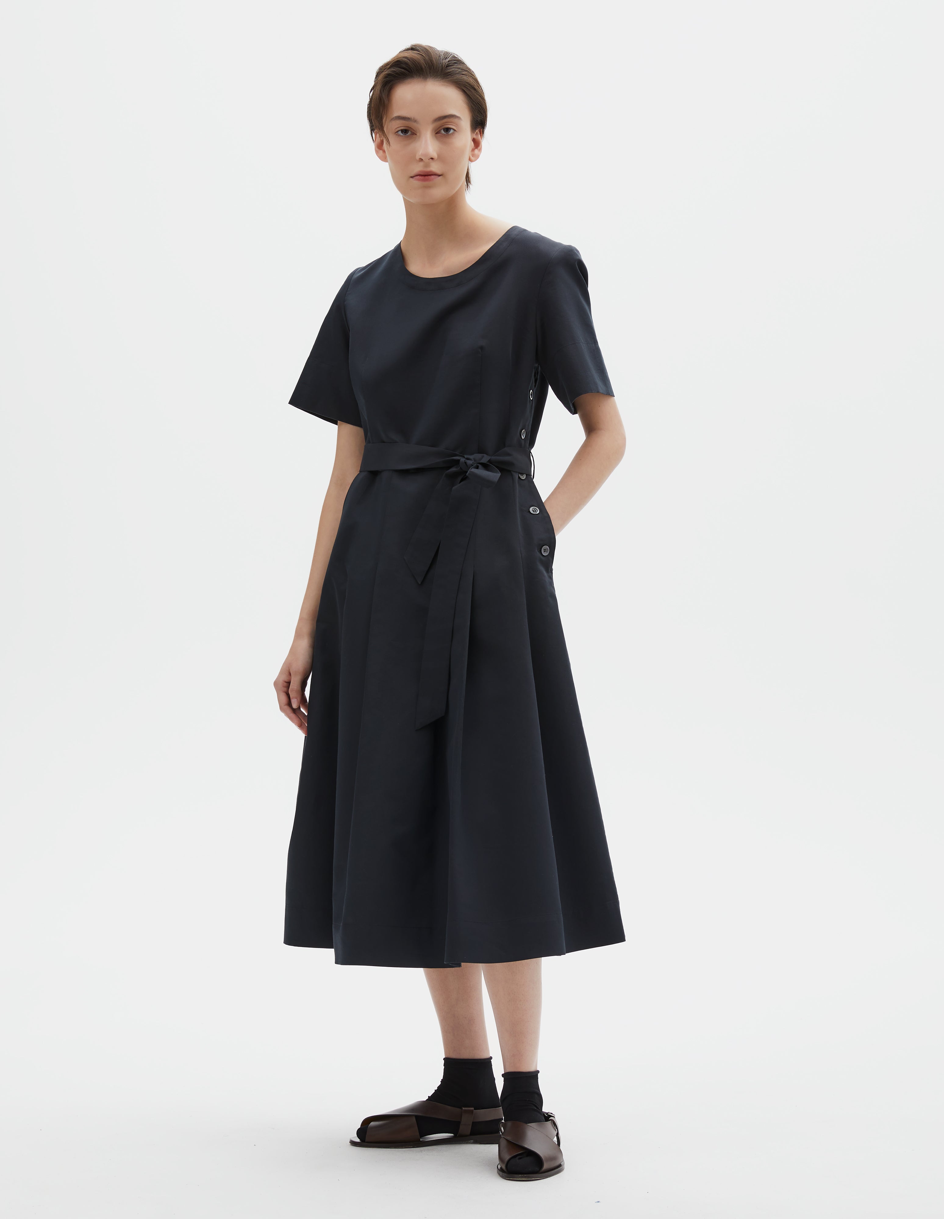 Deep blue shirting linen Short Sleeve Shirt Dress | Margaret Howell