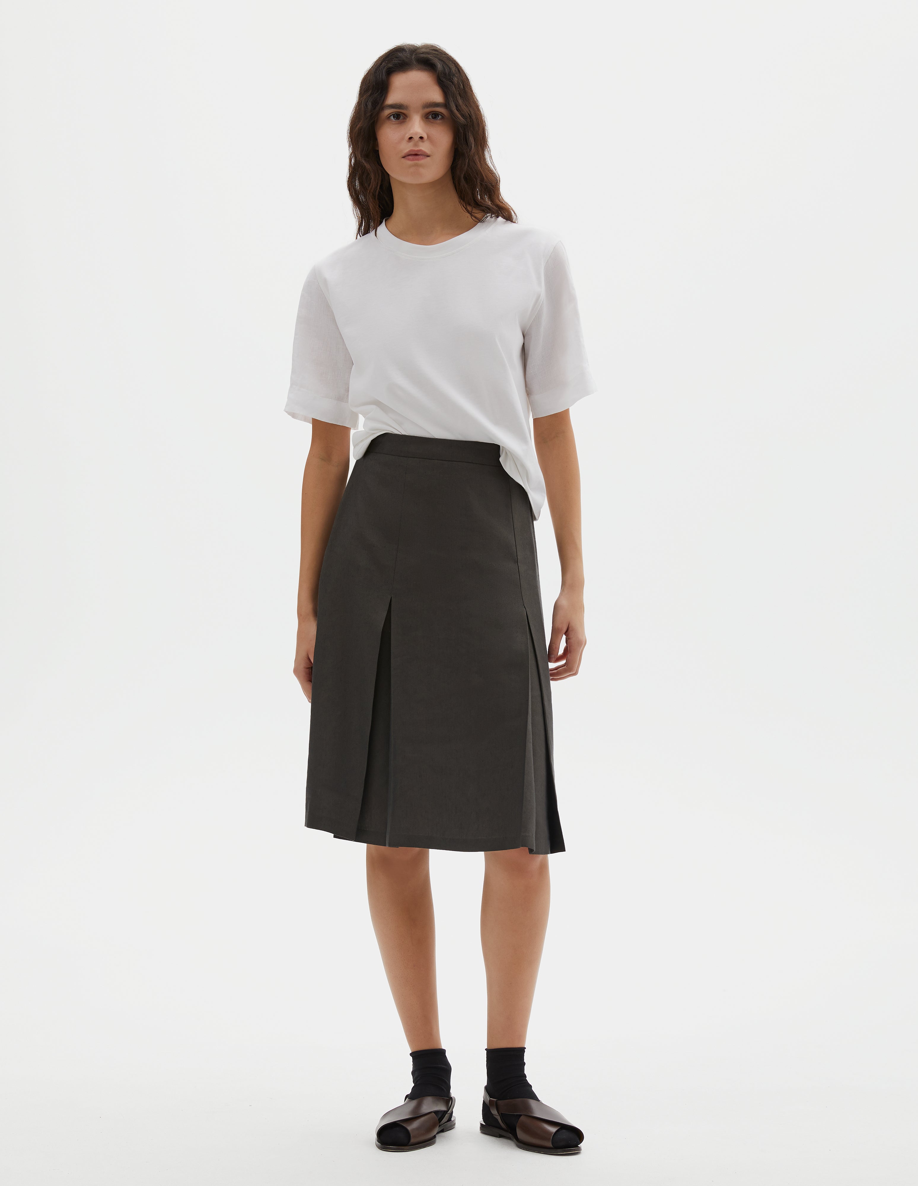 KICK PLEAT SKIRT | LINEN SILK | SEAWEED